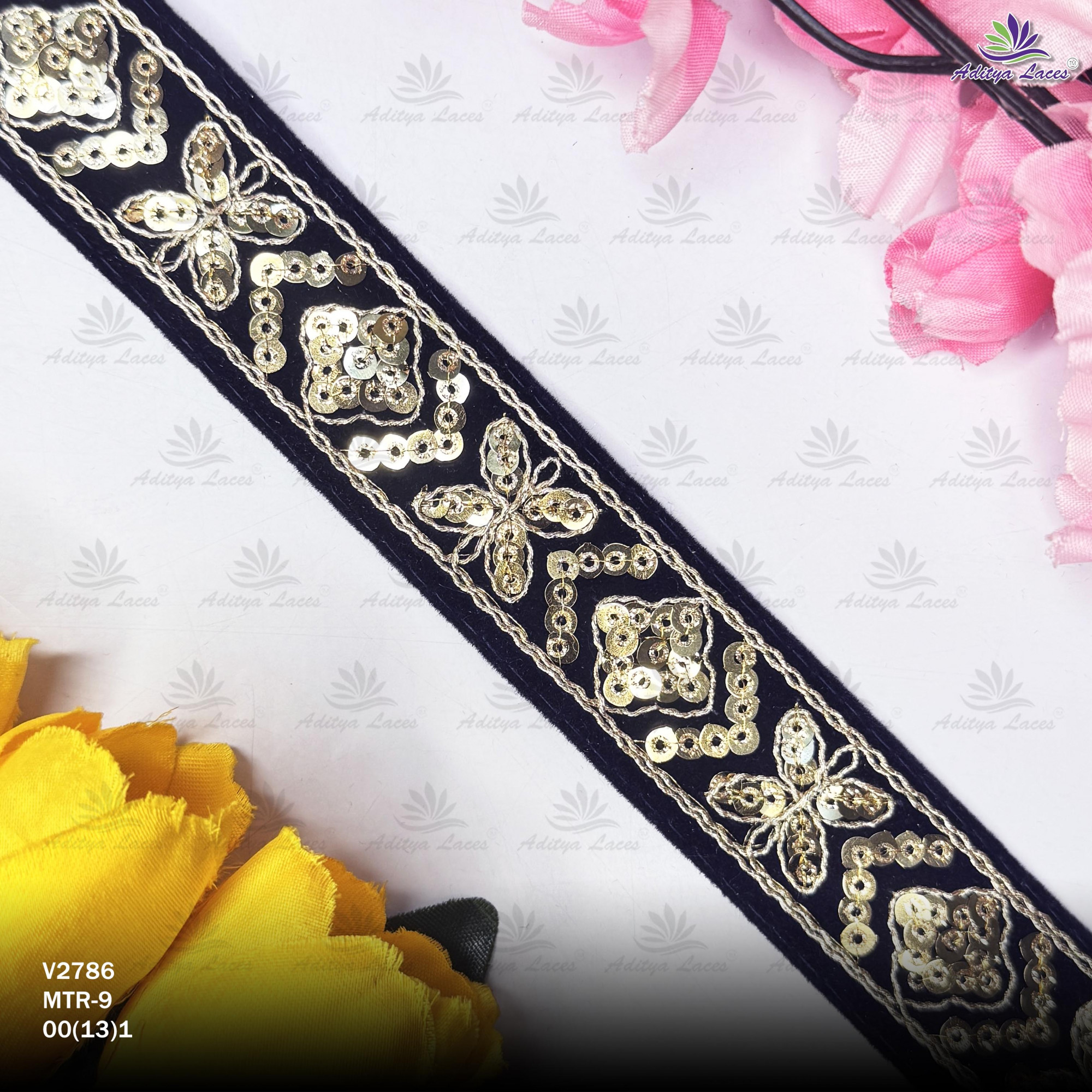 Fancy Velvet Lace Border Trim for Saree Lehenga Bridal Wear