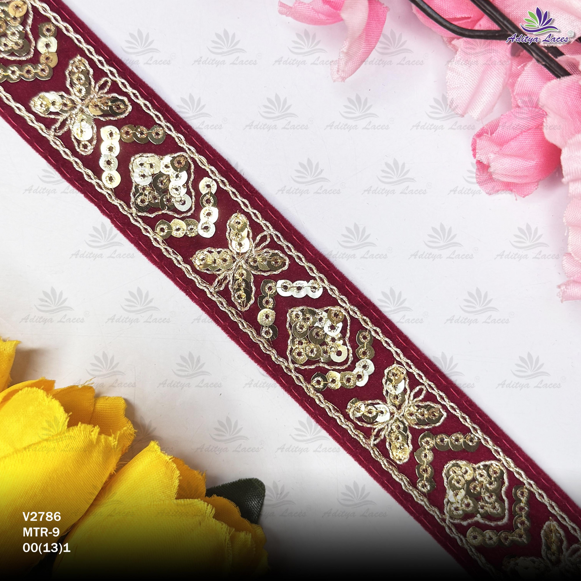 Fancy Velvet Lace Border Trim for Saree Lehenga Bridal Wear