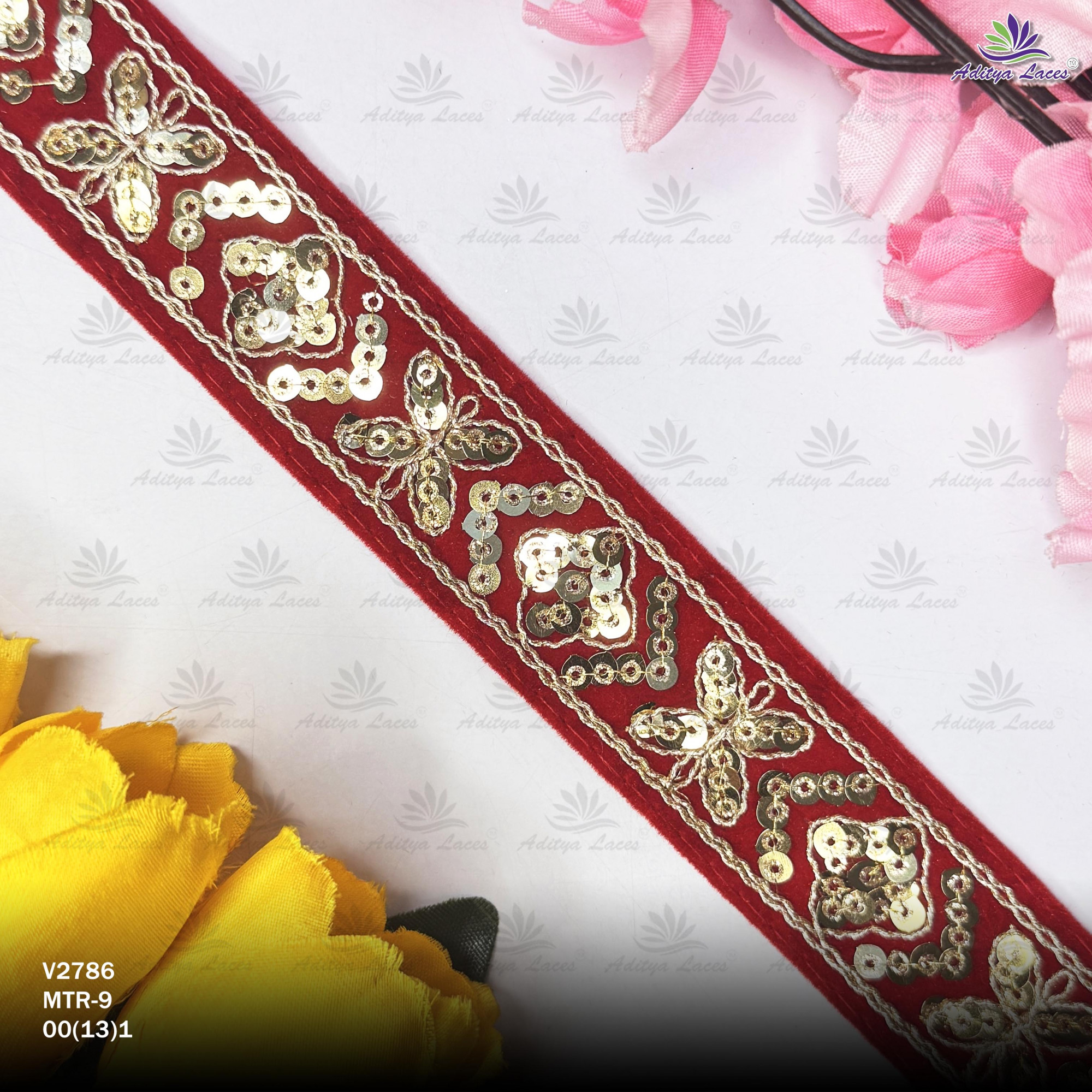 Fancy Velvet Lace Border Trim for Saree Lehenga Bridal Wear