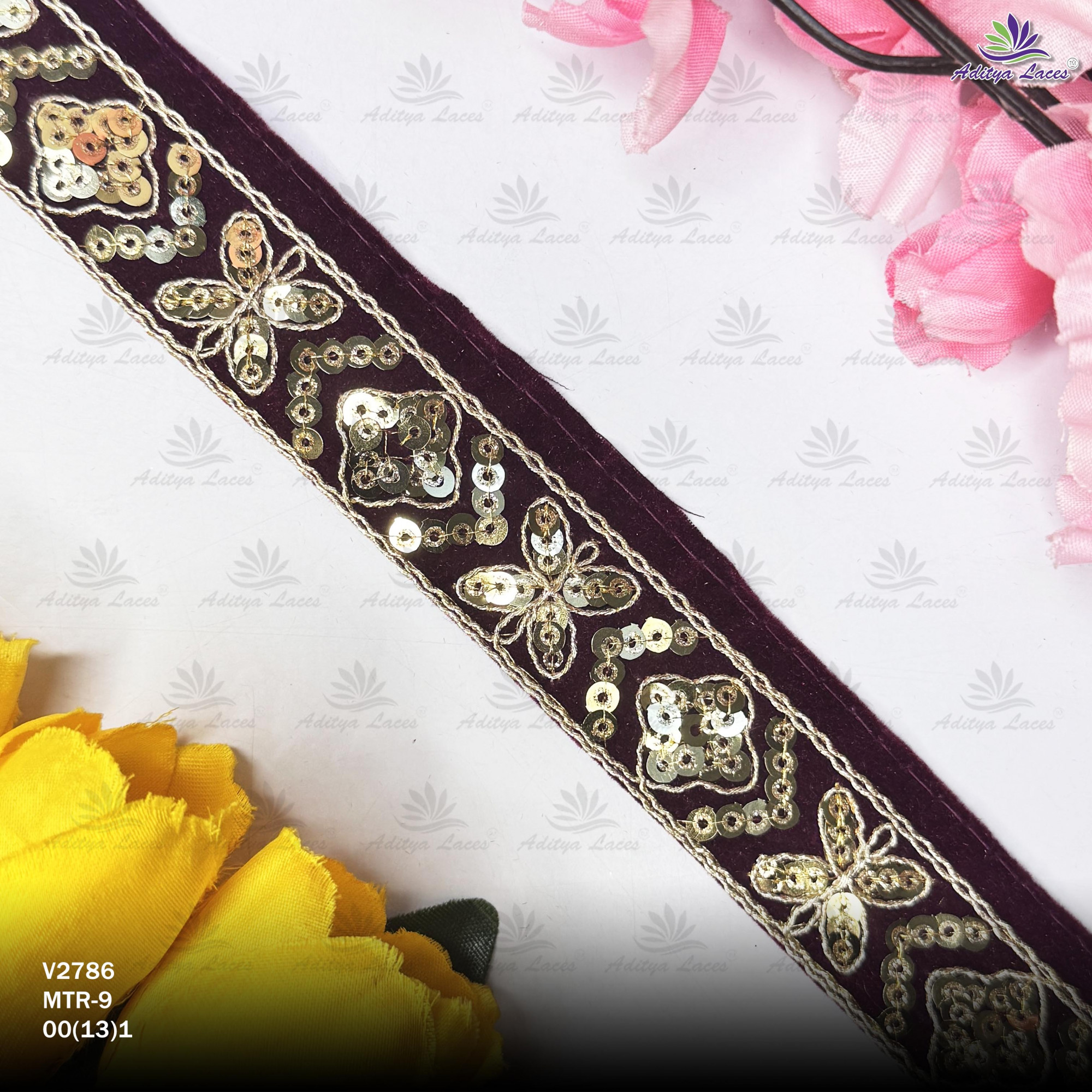 Fancy Velvet Lace Border Trim for Saree Lehenga Bridal Wear