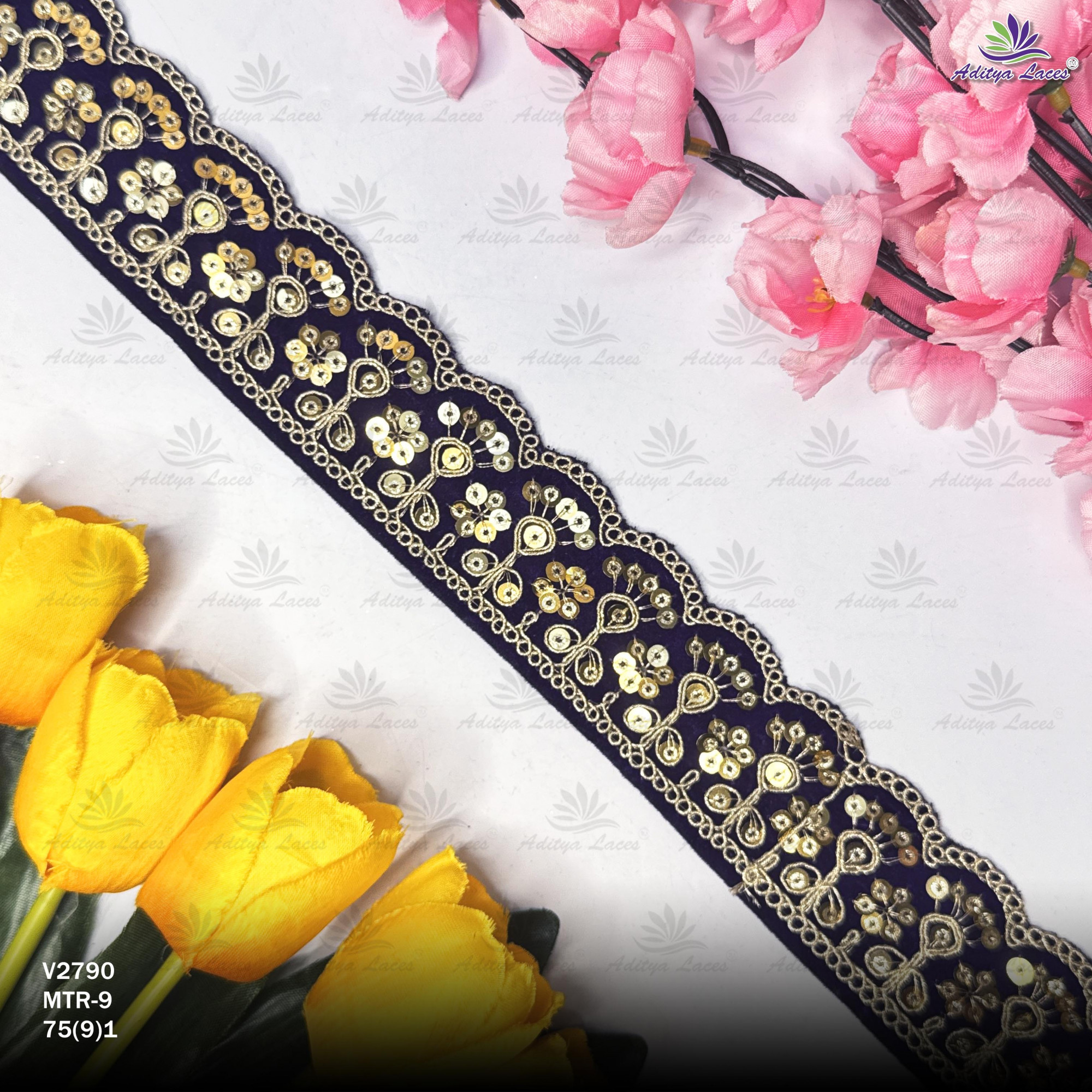 Elegant Velvet Lace Border Trim for Saree Lehenga Bridal Wear