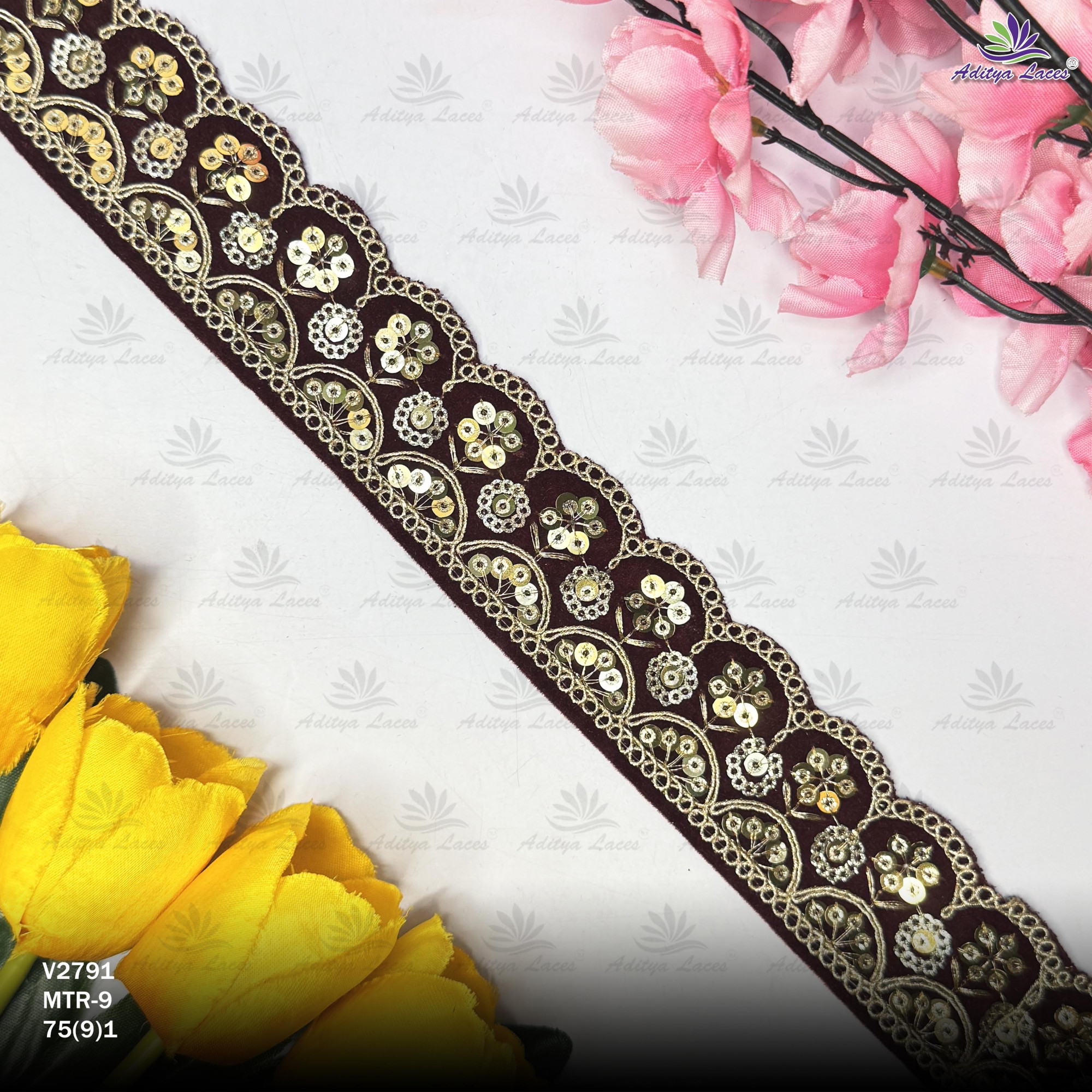 Classic Velvet Lace Border Trim for Saree Lehenga Bridal Wear