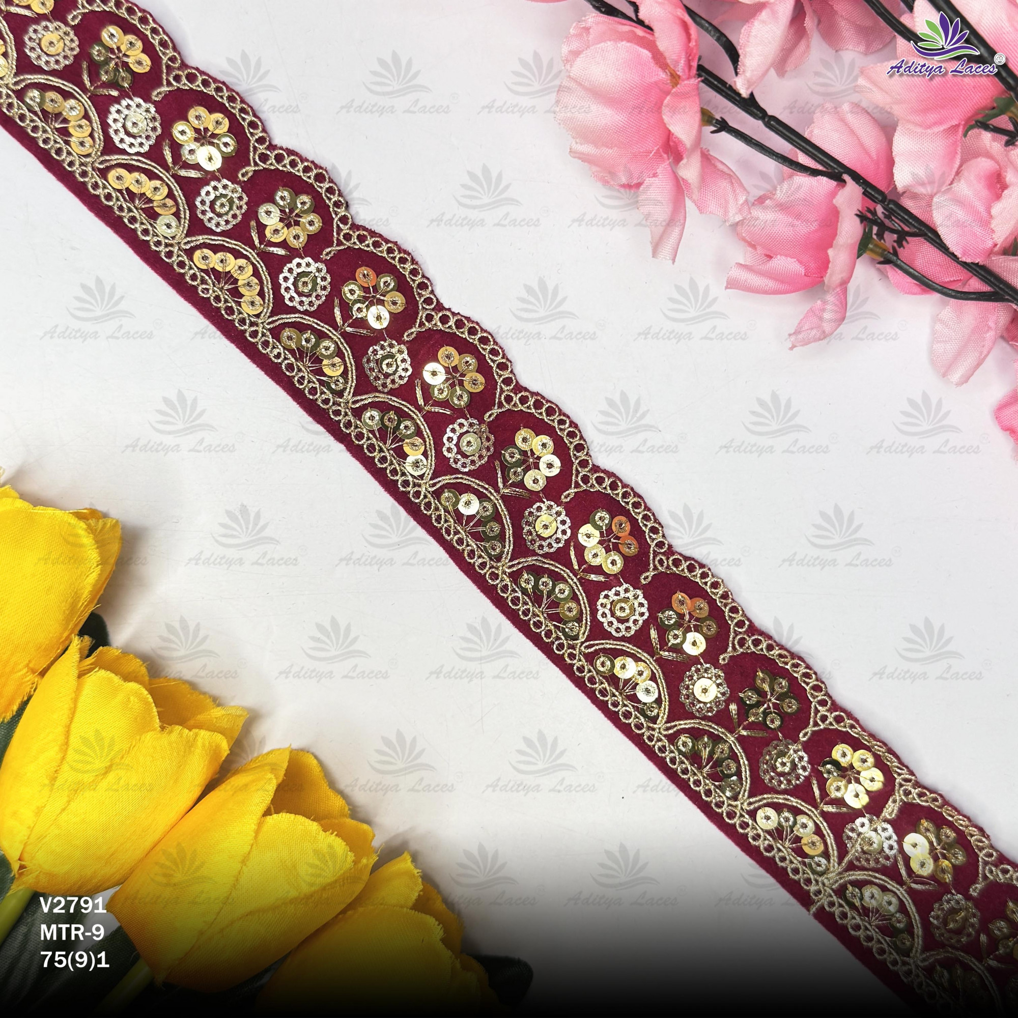 Classic Velvet Lace Border Trim for Saree Lehenga Bridal Wear