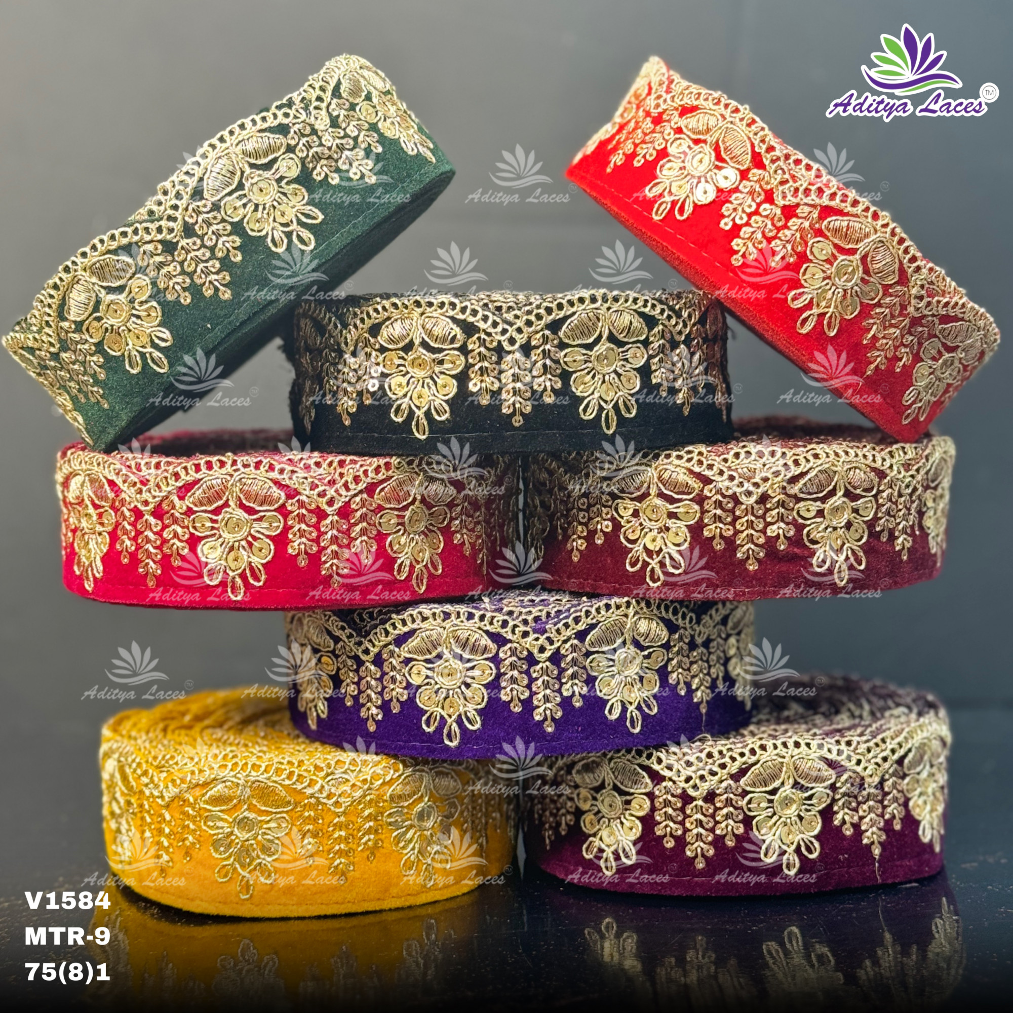 Ethnic Velvet Lace Border Trim for Saree Lehenga Bridal Wear