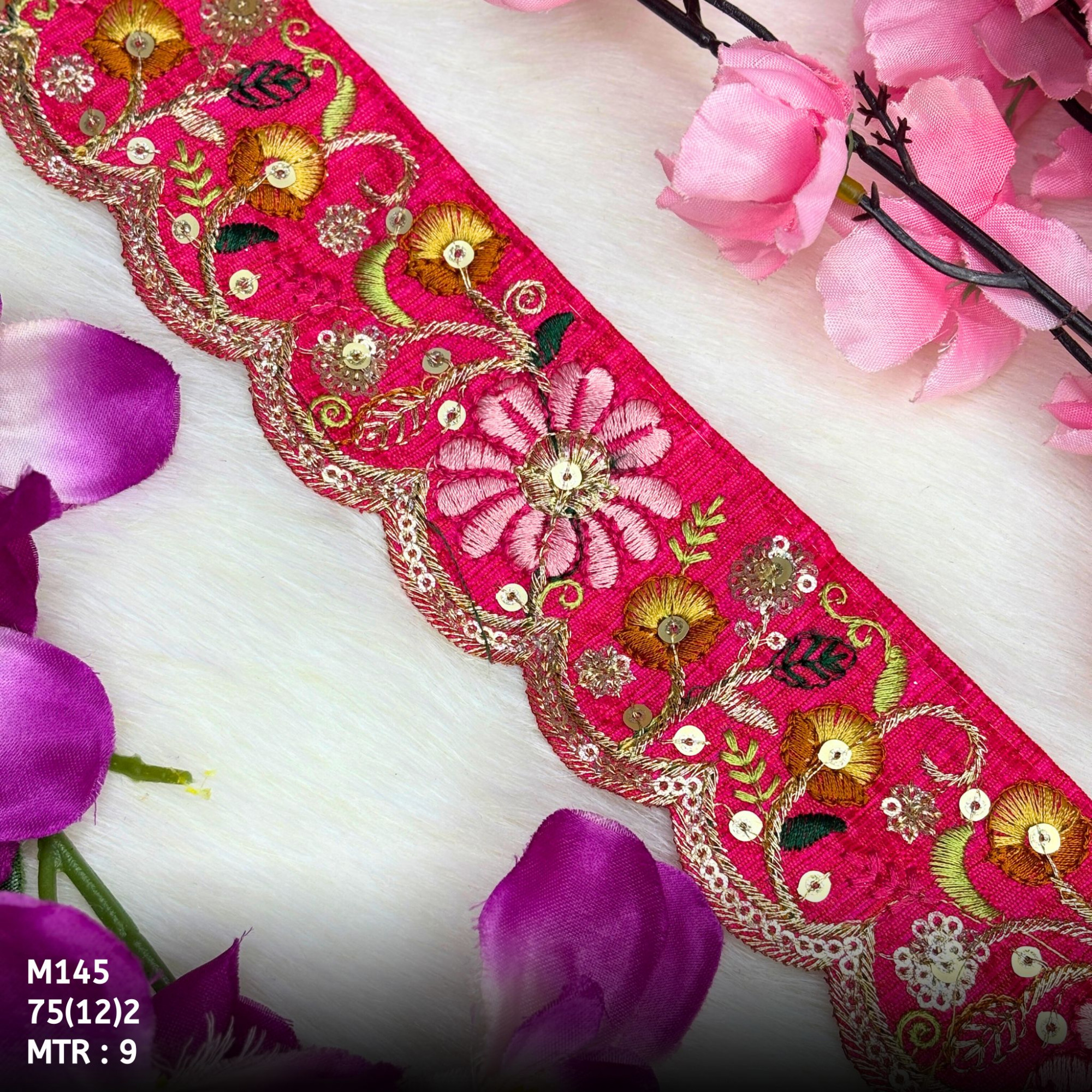 Malbari Multicolor Floral Embroidery Beads Lace Trim Designer Saree Border Bridal Decorative Lace