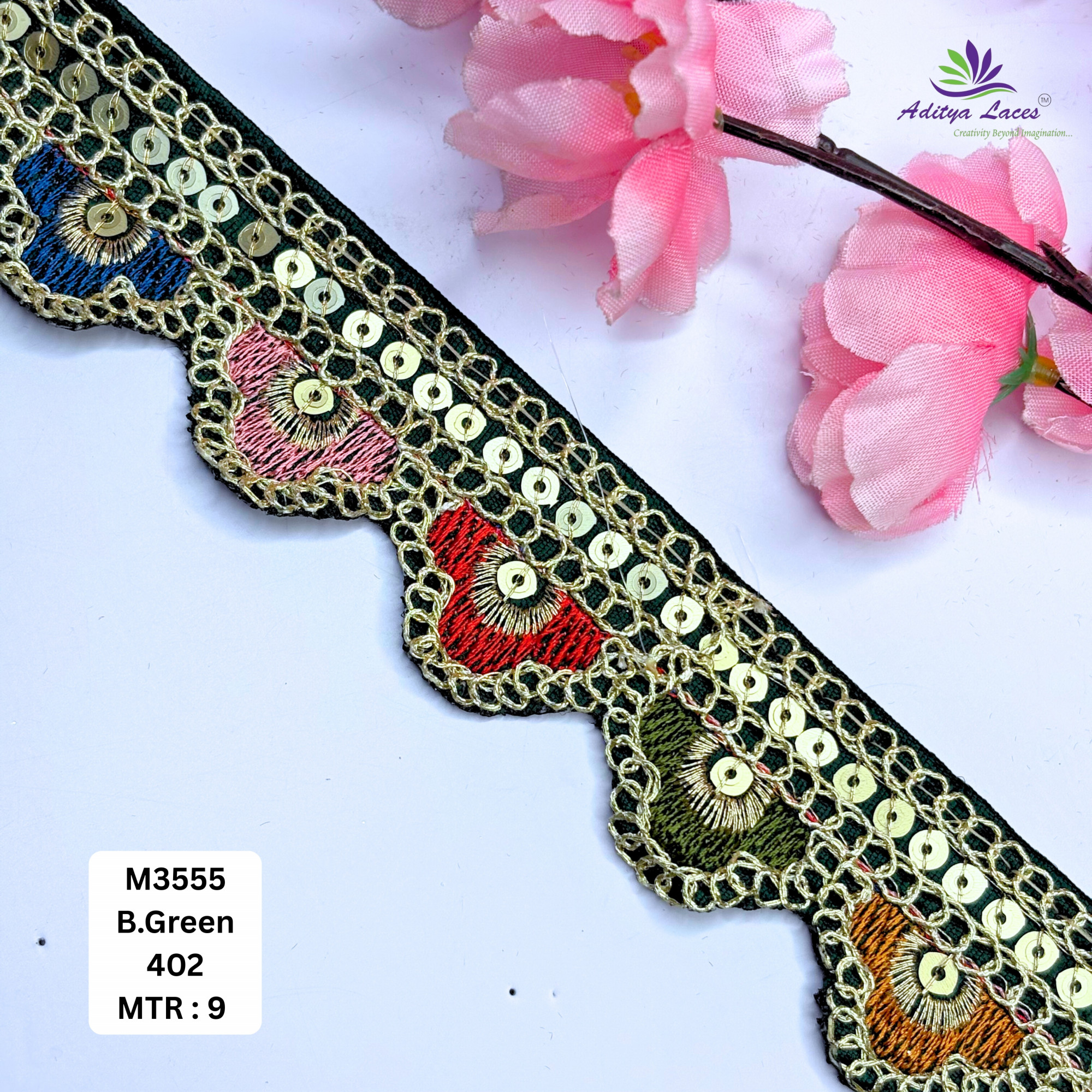 Malbari Multicolor Embroidery Lace Trim Vibrant Floral Designer Saree Border Bridal Decorative Lace Wholesale Supplier