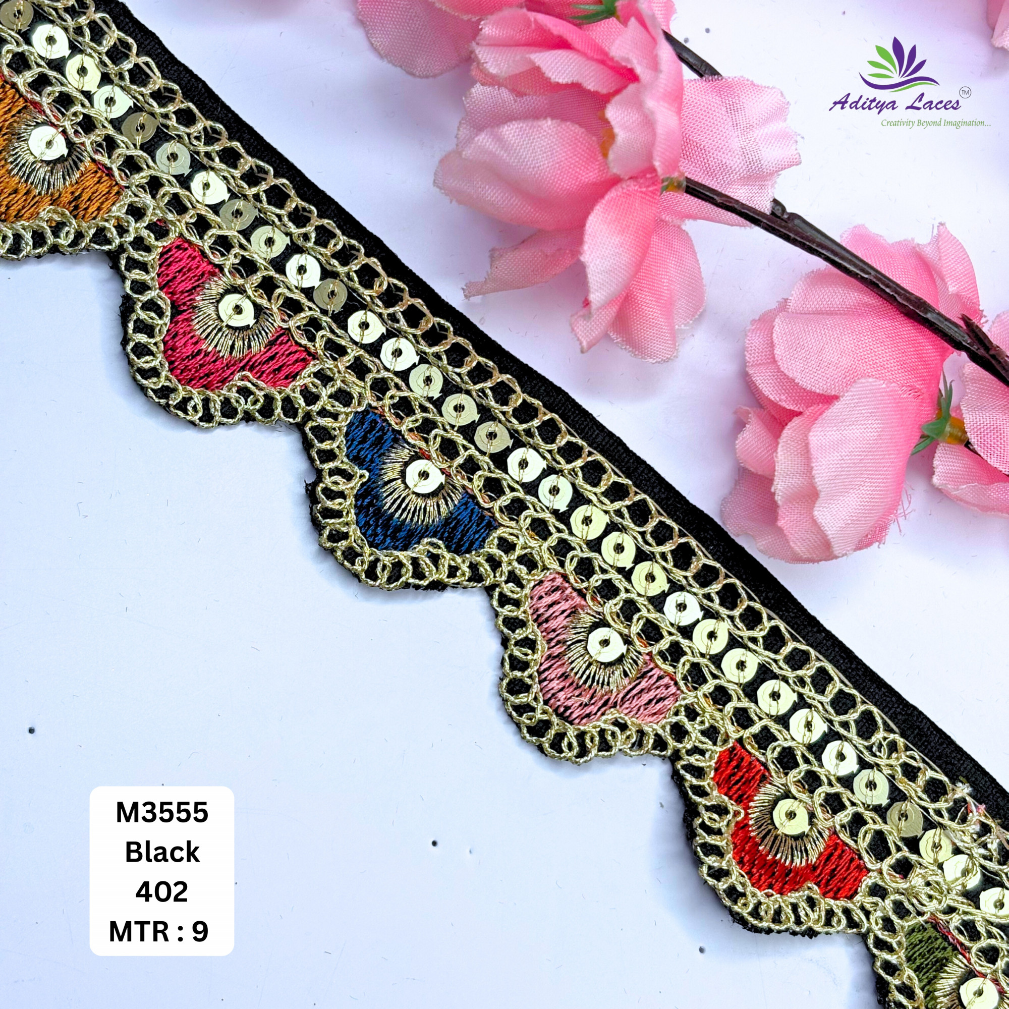Malbari Multicolor Embroidery Lace Trim Vibrant Floral Designer Saree Border Bridal Decorative Lace Wholesale Supplier