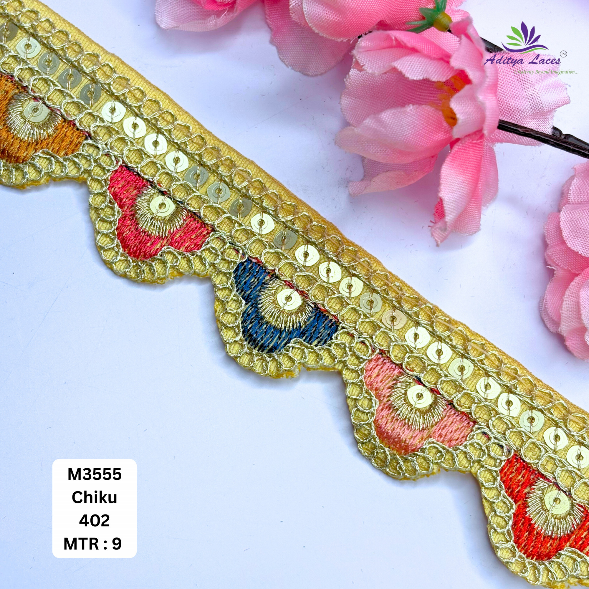 Malbari Multicolor Embroidery Lace Trim Vibrant Floral Designer Saree Border Bridal Decorative Lace Wholesale Supplier
