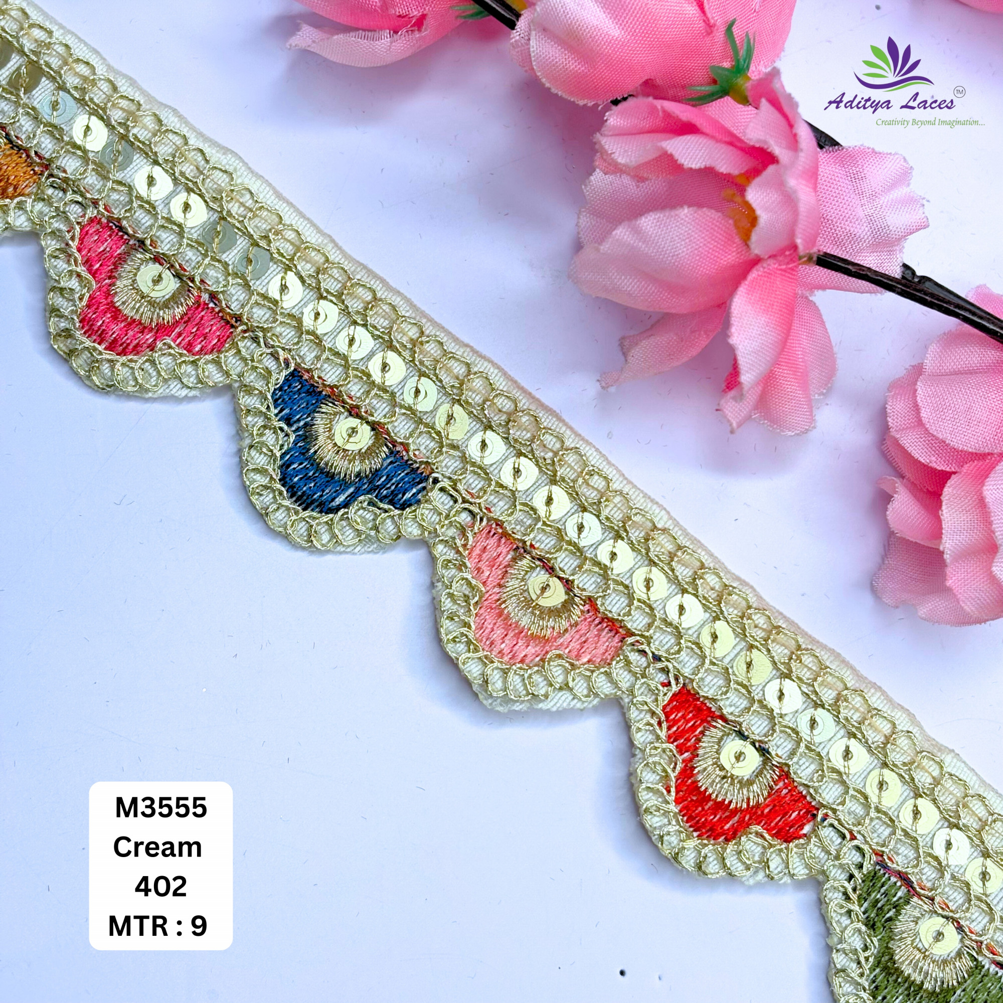 Malbari Multicolor Embroidery Lace Trim Vibrant Floral Designer Saree Border Bridal Decorative Lace Wholesale Supplier