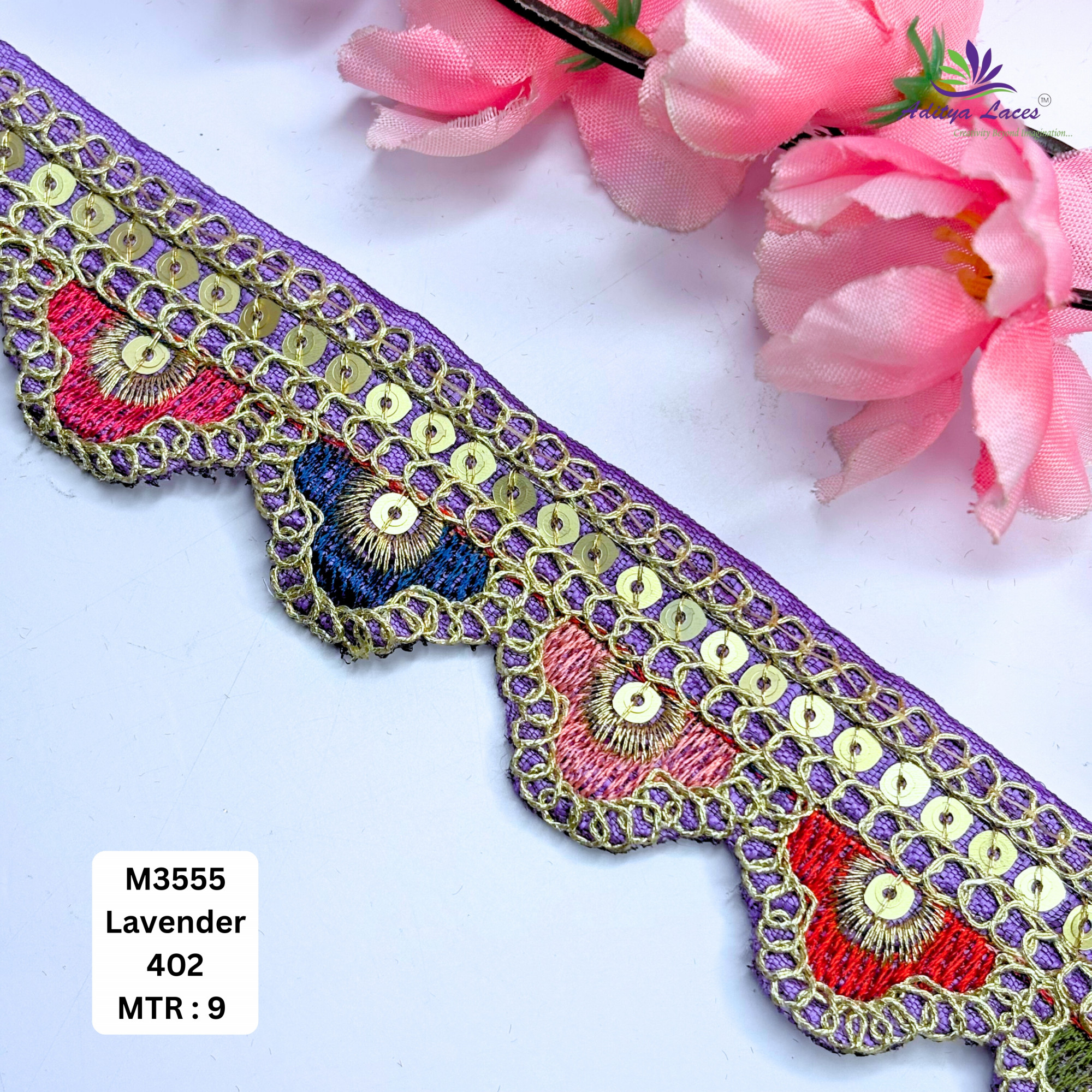 Malbari Multicolor Embroidery Lace Trim Vibrant Floral Designer Saree Border Bridal Decorative Lace Wholesale Supplier