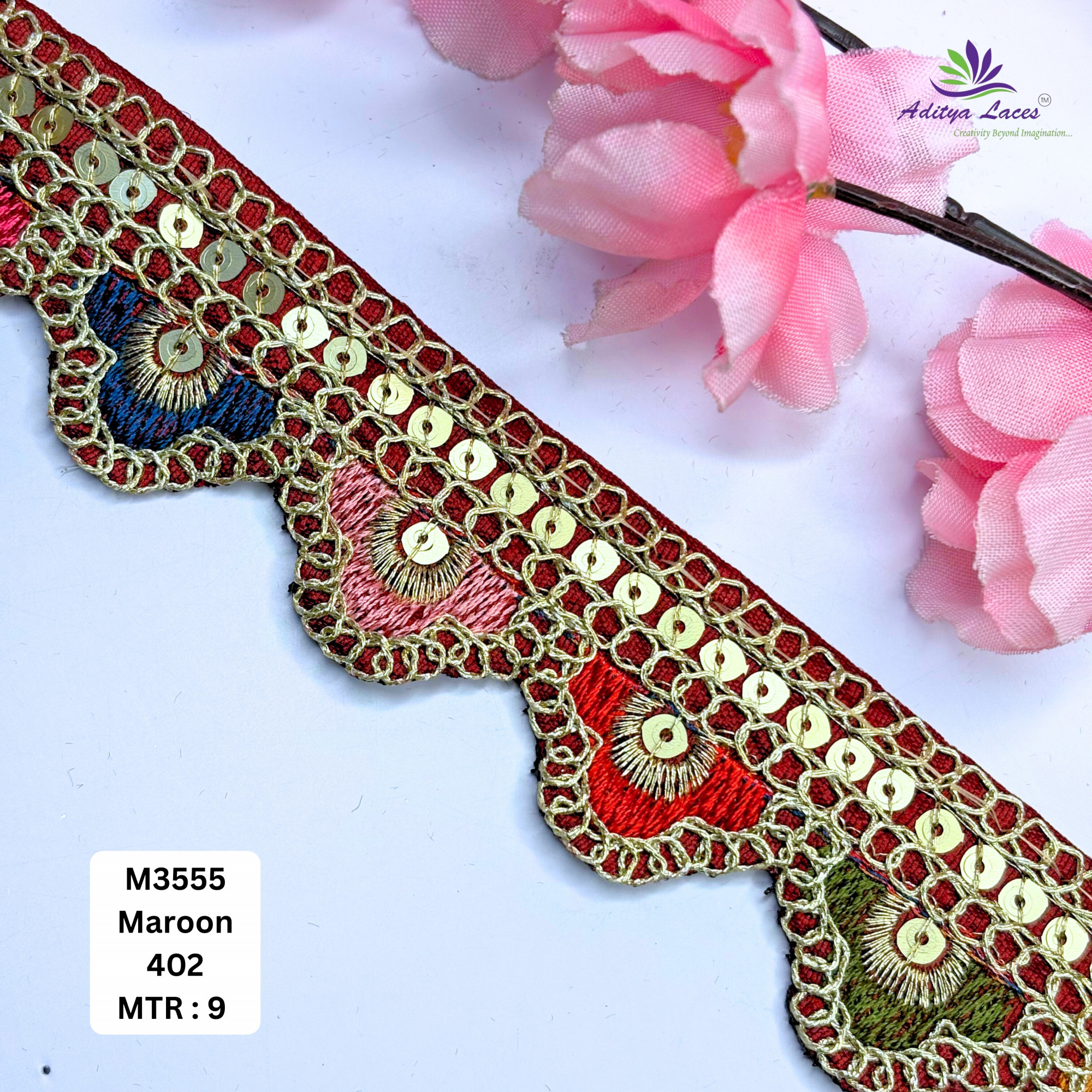 Malbari Multicolor Embroidery Lace Trim Vibrant Floral Designer Saree Border Bridal Decorative Lace Wholesale Supplier