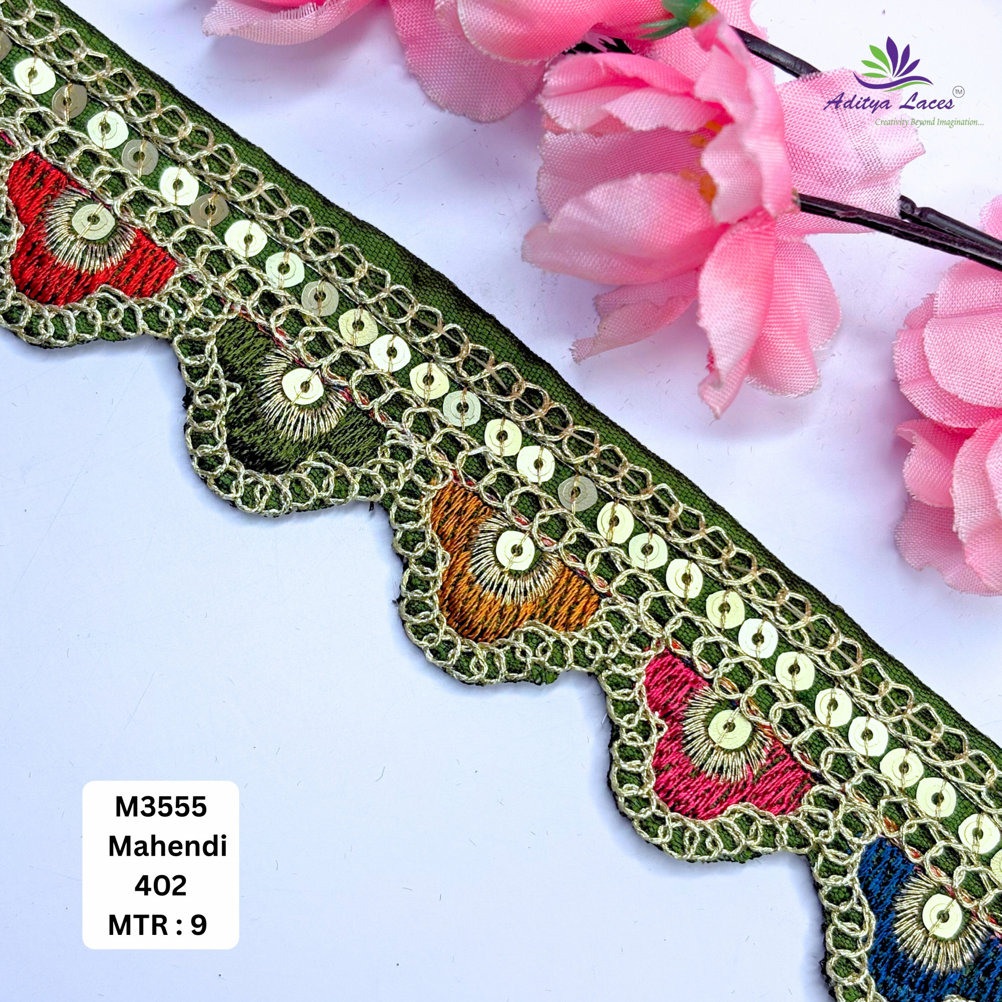 Malbari Multicolor Embroidery Lace Trim Vibrant Floral Designer Saree Border Bridal Decorative Lace Wholesale Supplier