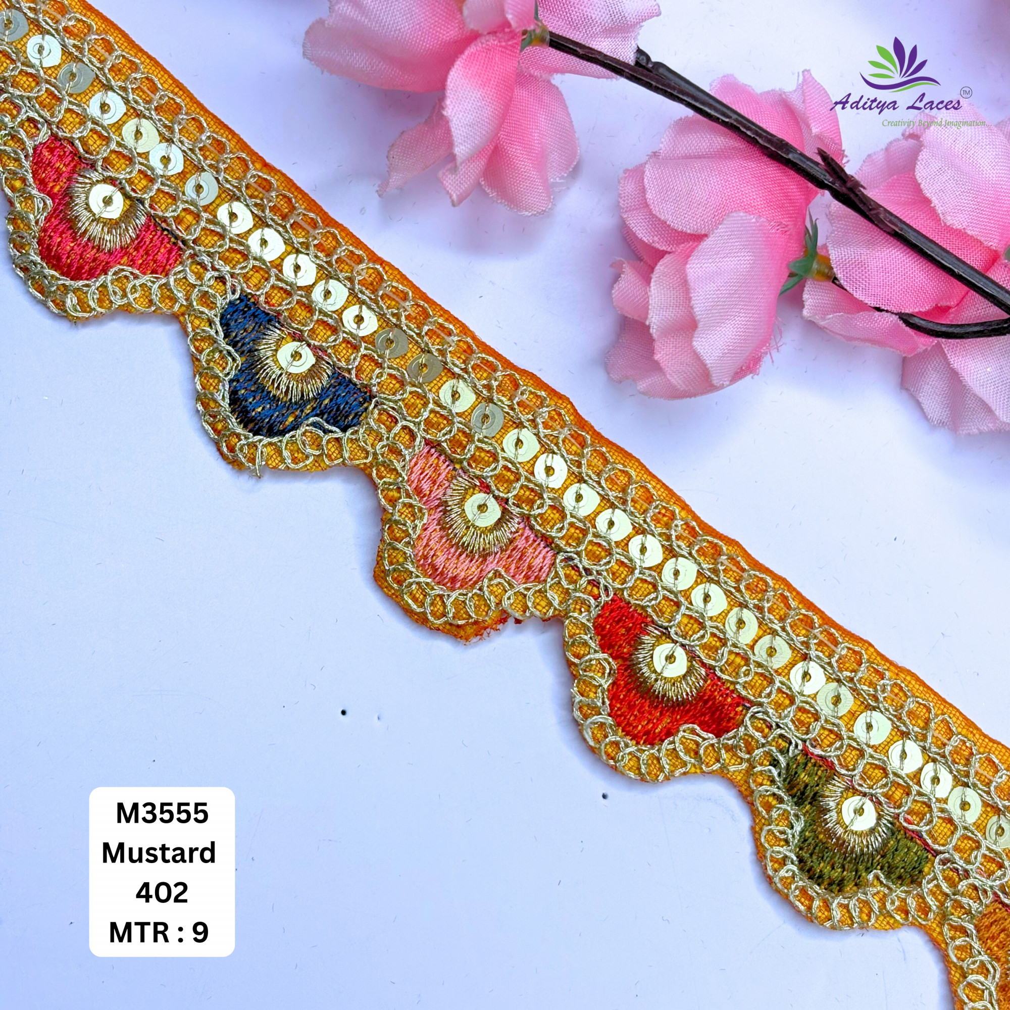 Malbari Multicolor Embroidery Lace Trim Vibrant Floral Designer Saree Border Bridal Decorative Lace Wholesale Supplier