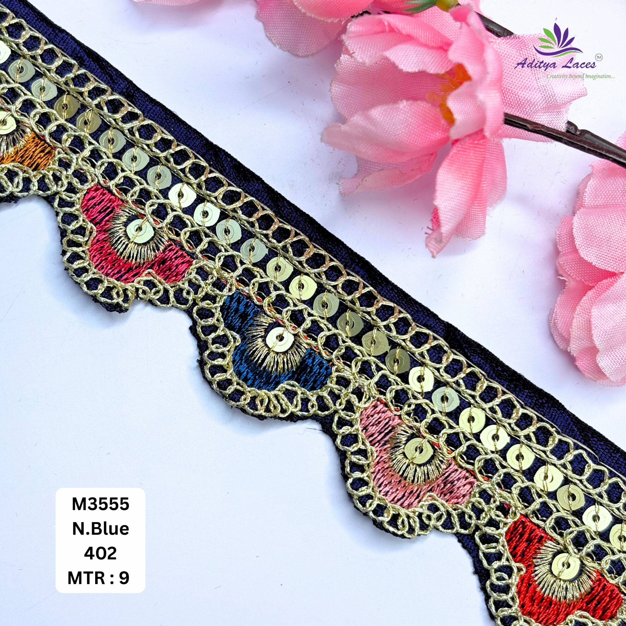 Malbari Multicolor Embroidery Lace Trim Vibrant Floral Designer Saree Border Bridal Decorative Lace Wholesale Supplier