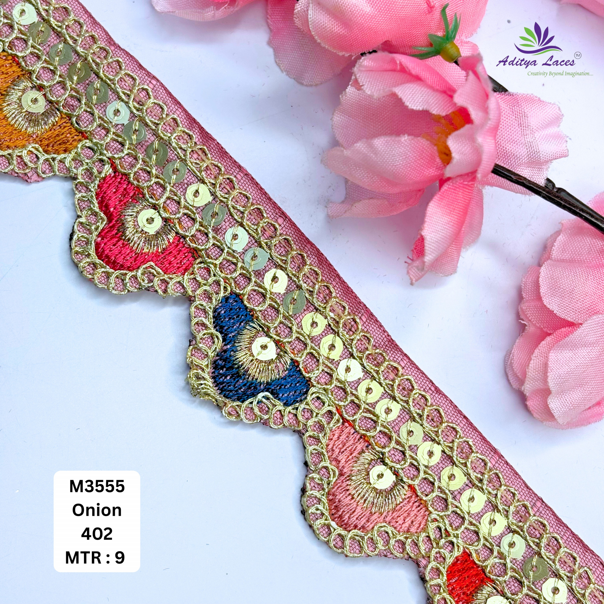 Malbari Multicolor Embroidery Lace Trim Vibrant Floral Designer Saree Border Bridal Decorative Lace Wholesale Supplier