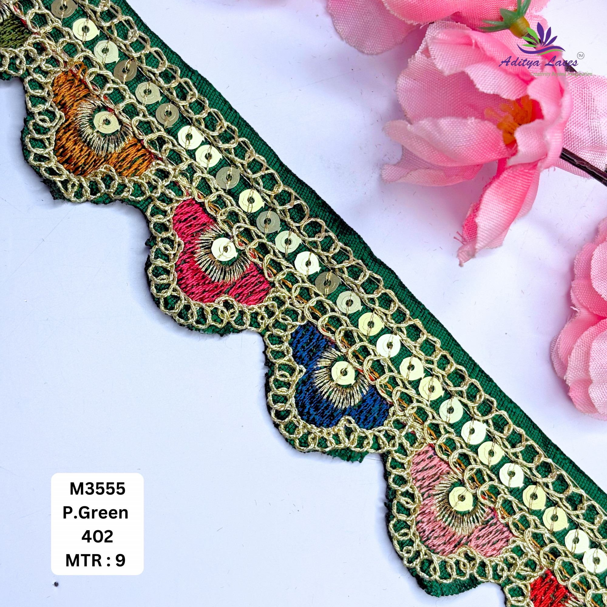 Malbari Multicolor Embroidery Lace Trim Vibrant Floral Designer Saree Border Bridal Decorative Lace Wholesale Supplier