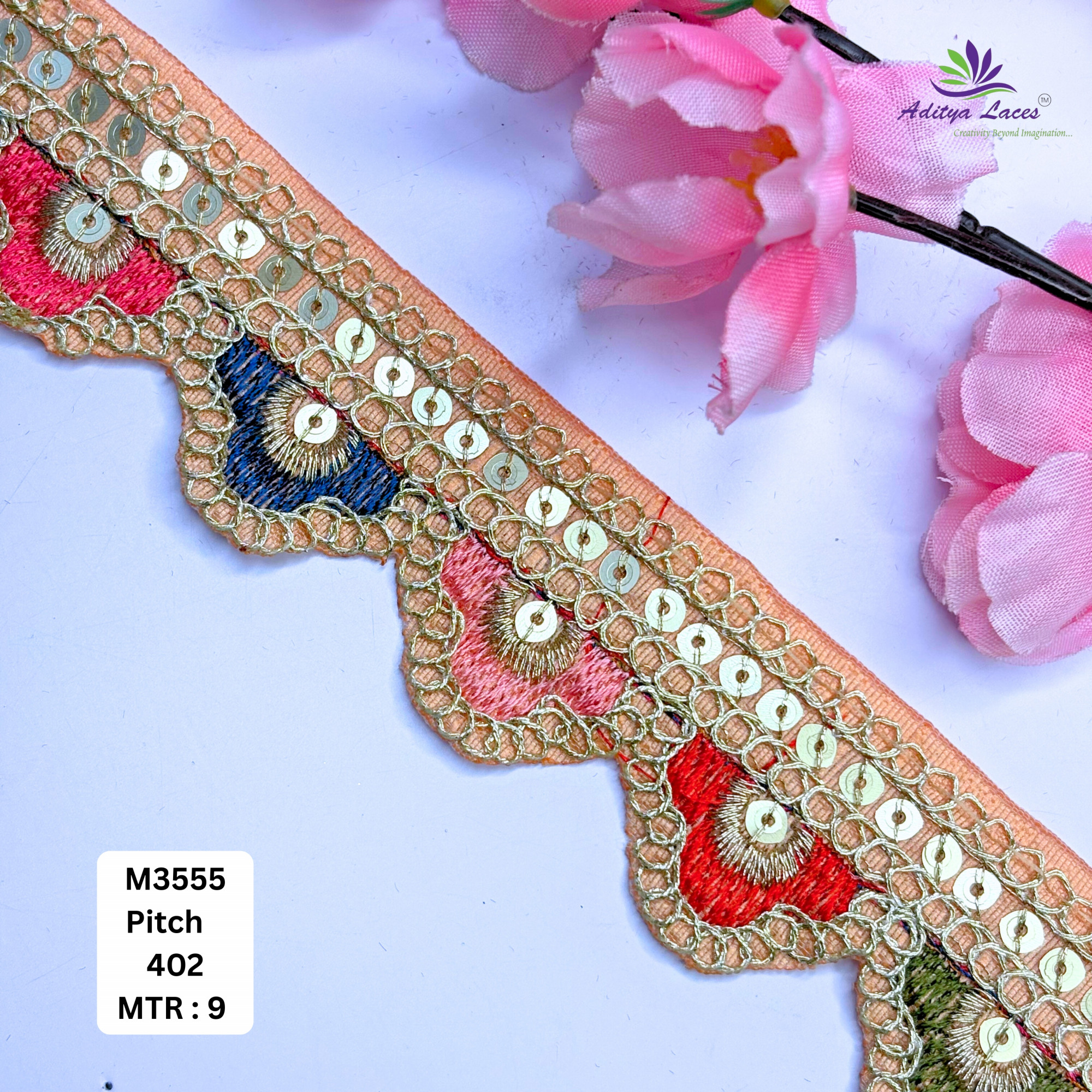 Malbari Multicolor Embroidery Lace Trim Vibrant Floral Designer Saree Border Bridal Decorative Lace Wholesale Supplier