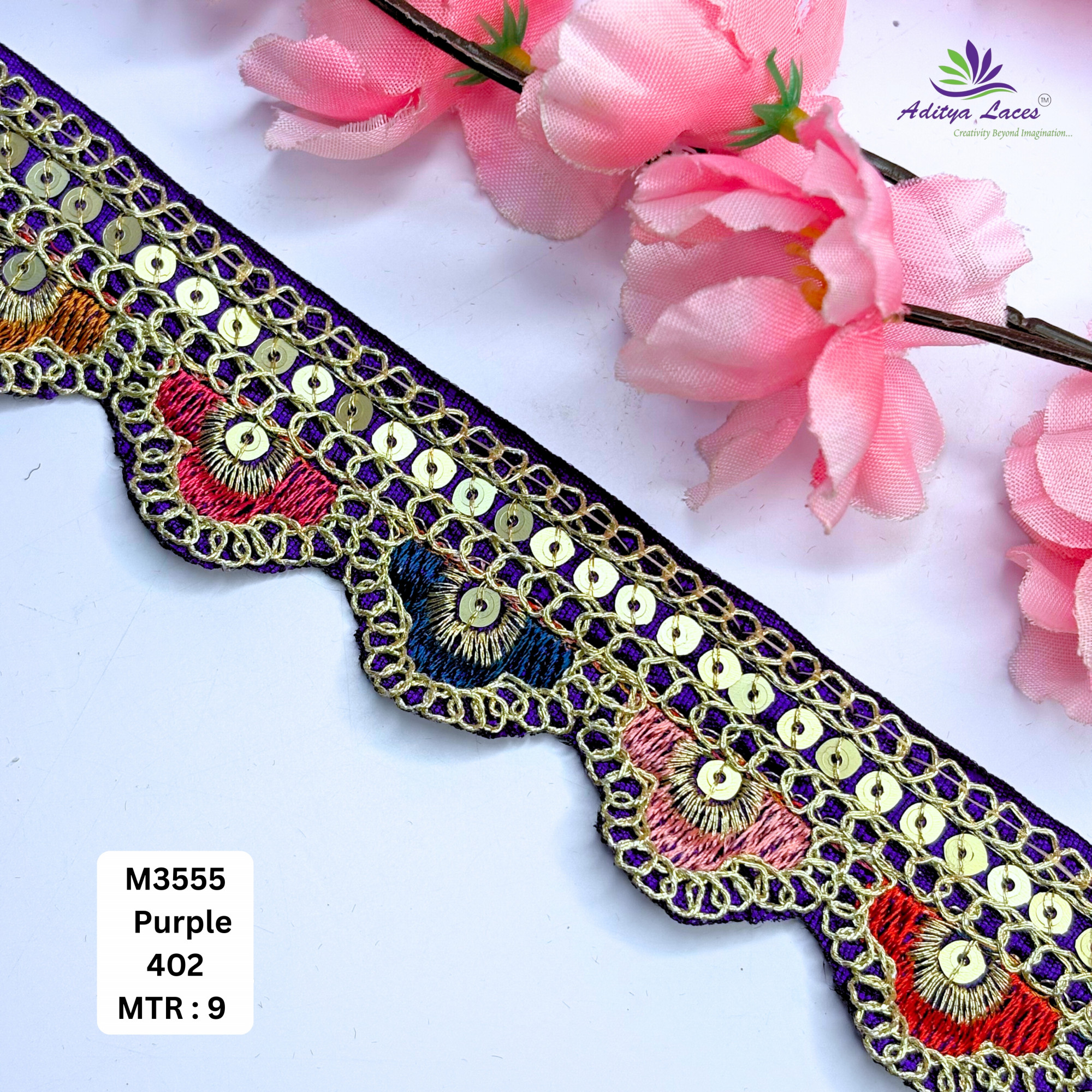 Malbari Multicolor Embroidery Lace Trim Vibrant Floral Designer Saree Border Bridal Decorative Lace Wholesale Supplier