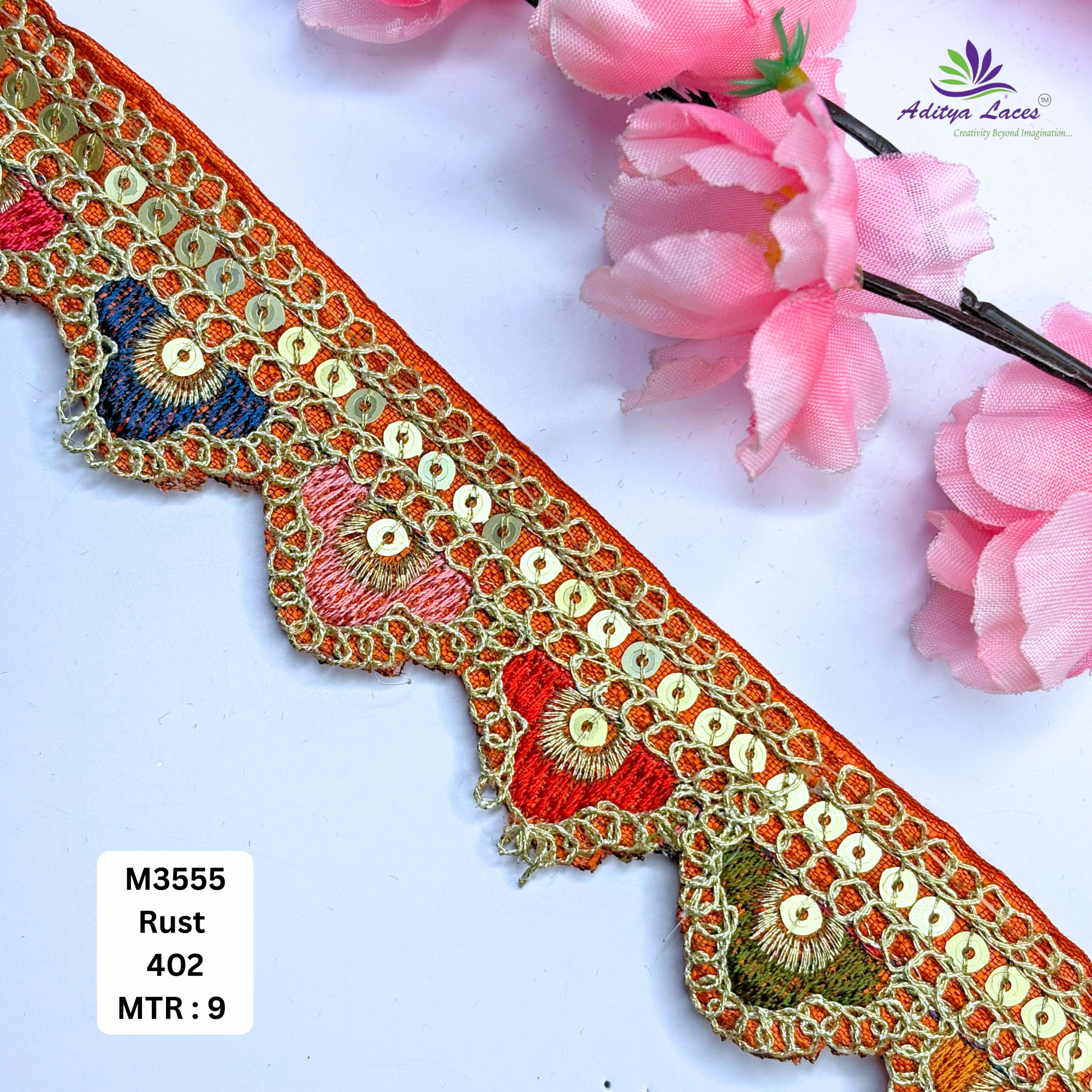 Malbari Multicolor Embroidery Lace Trim Vibrant Floral Designer Saree Border Bridal Decorative Lace Wholesale Supplier