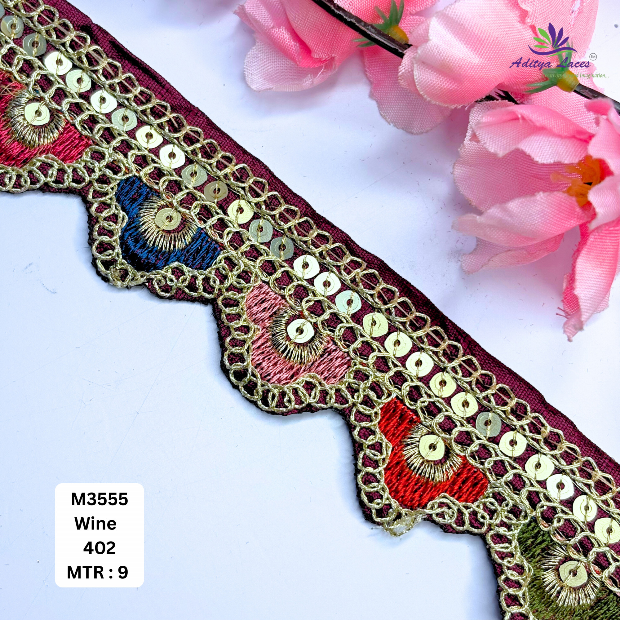 Malbari Multicolor Embroidery Lace Trim Vibrant Floral Designer Saree Border Bridal Decorative Lace Wholesale Supplier
