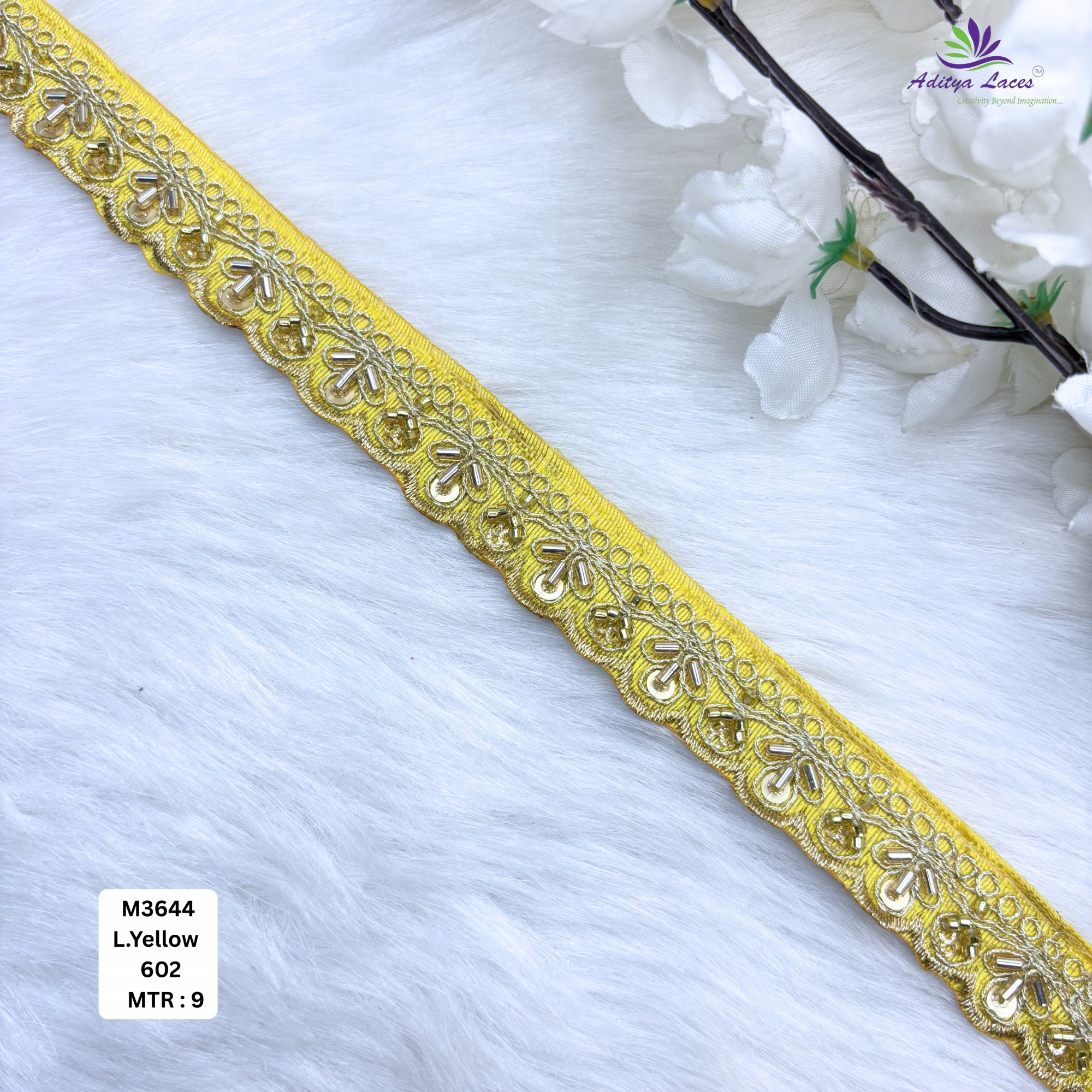 Mustard Malbari Mirror Work Embroidery Lace Trim Gold Zari Designer Saree Border Bridal Decorative Lace