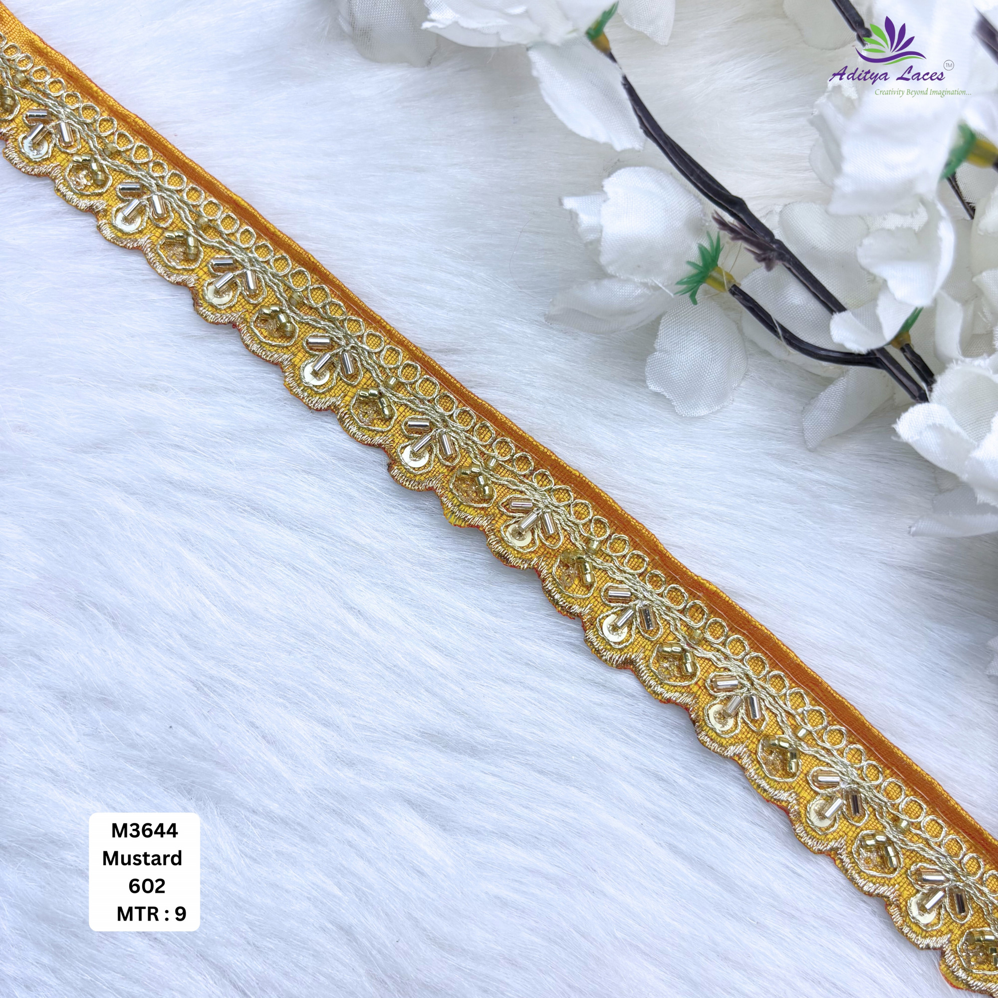 Mustard Malbari Mirror Work Embroidery Lace Trim Gold Zari Designer Saree Border Bridal Decorative Lace