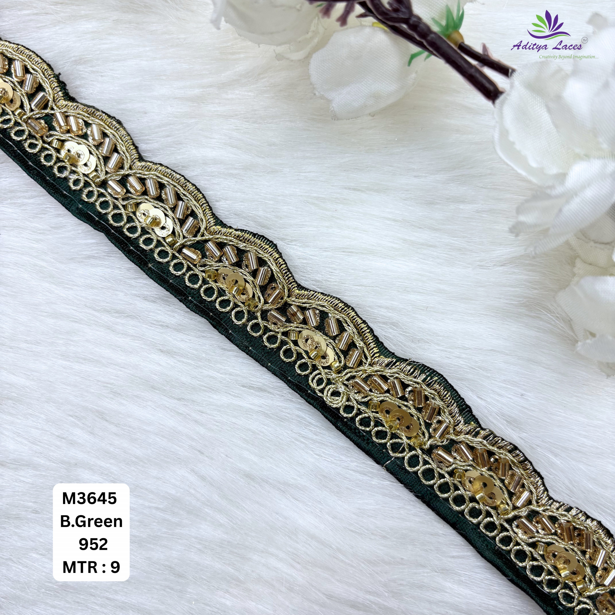Chiku Malbari Sequin Embroidery Lace Trim Scalloped Designer Saree Border Bridal Decorative Lace Wholesale Supplier