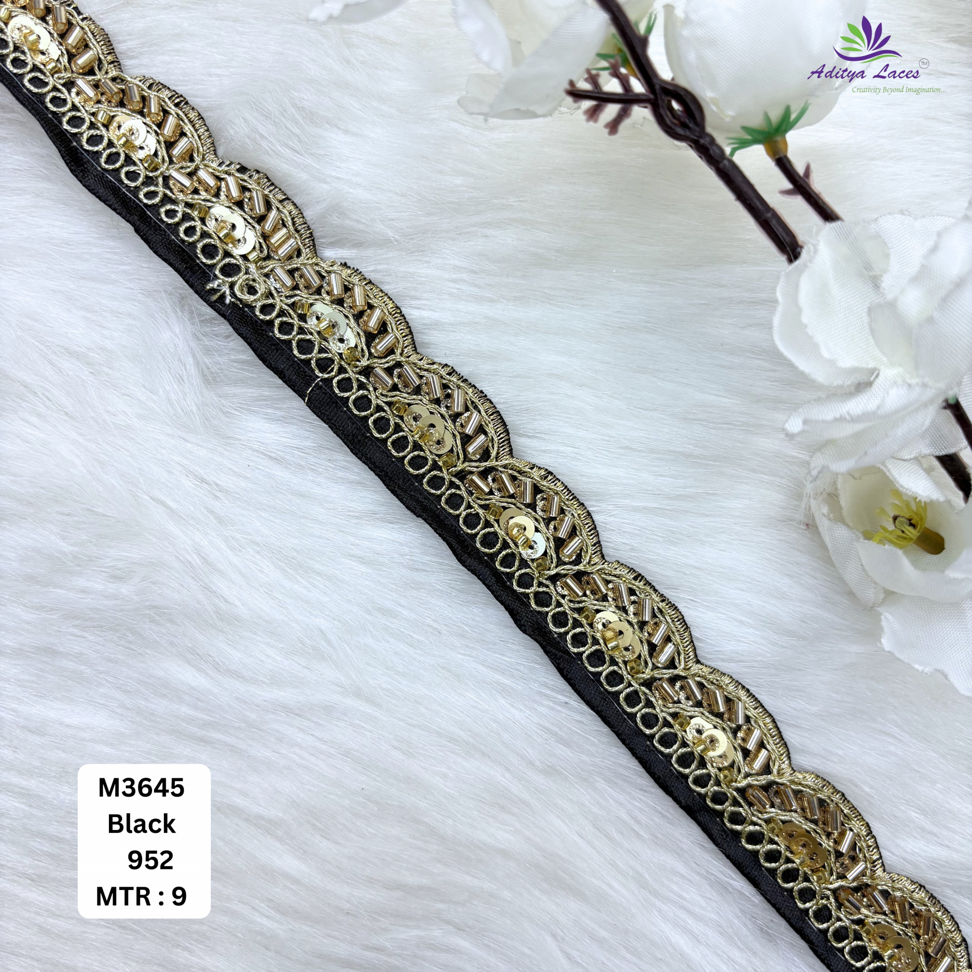 Chiku Malbari Sequin Embroidery Lace Trim Scalloped Designer Saree Border Bridal Decorative Lace Wholesale Supplier
