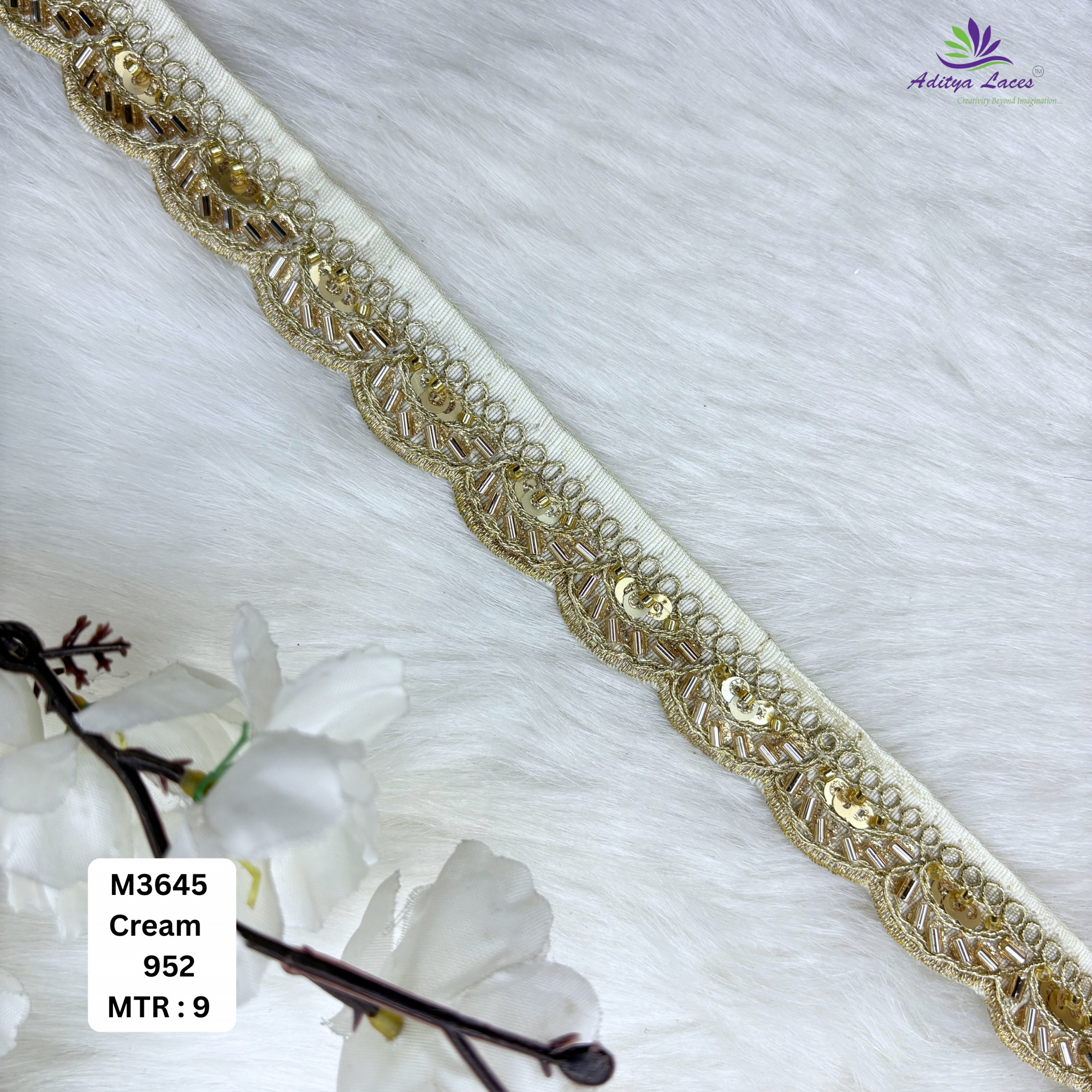 Chiku Malbari Sequin Embroidery Lace Trim Scalloped Designer Saree Border Bridal Decorative Lace Wholesale Supplier