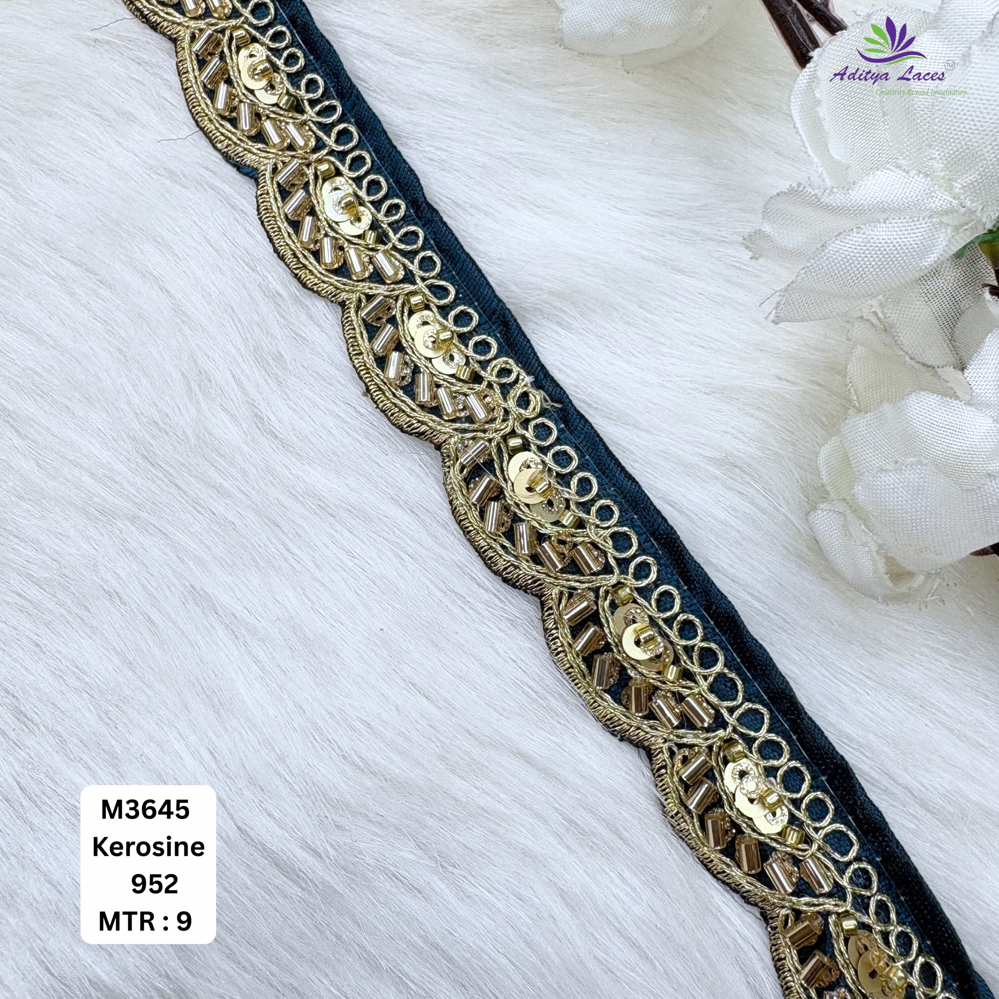 Chiku Malbari Sequin Embroidery Lace Trim Scalloped Designer Saree Border Bridal Decorative Lace Wholesale Supplier