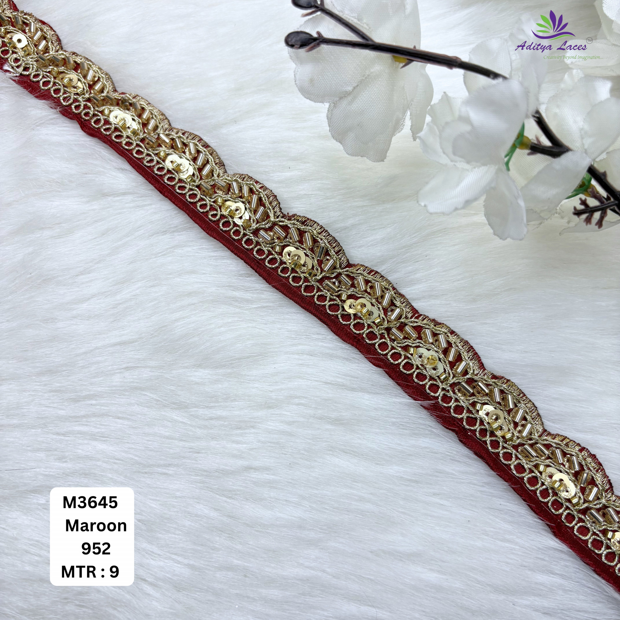 Chiku Malbari Sequin Embroidery Lace Trim Scalloped Designer Saree Border Bridal Decorative Lace Wholesale Supplier