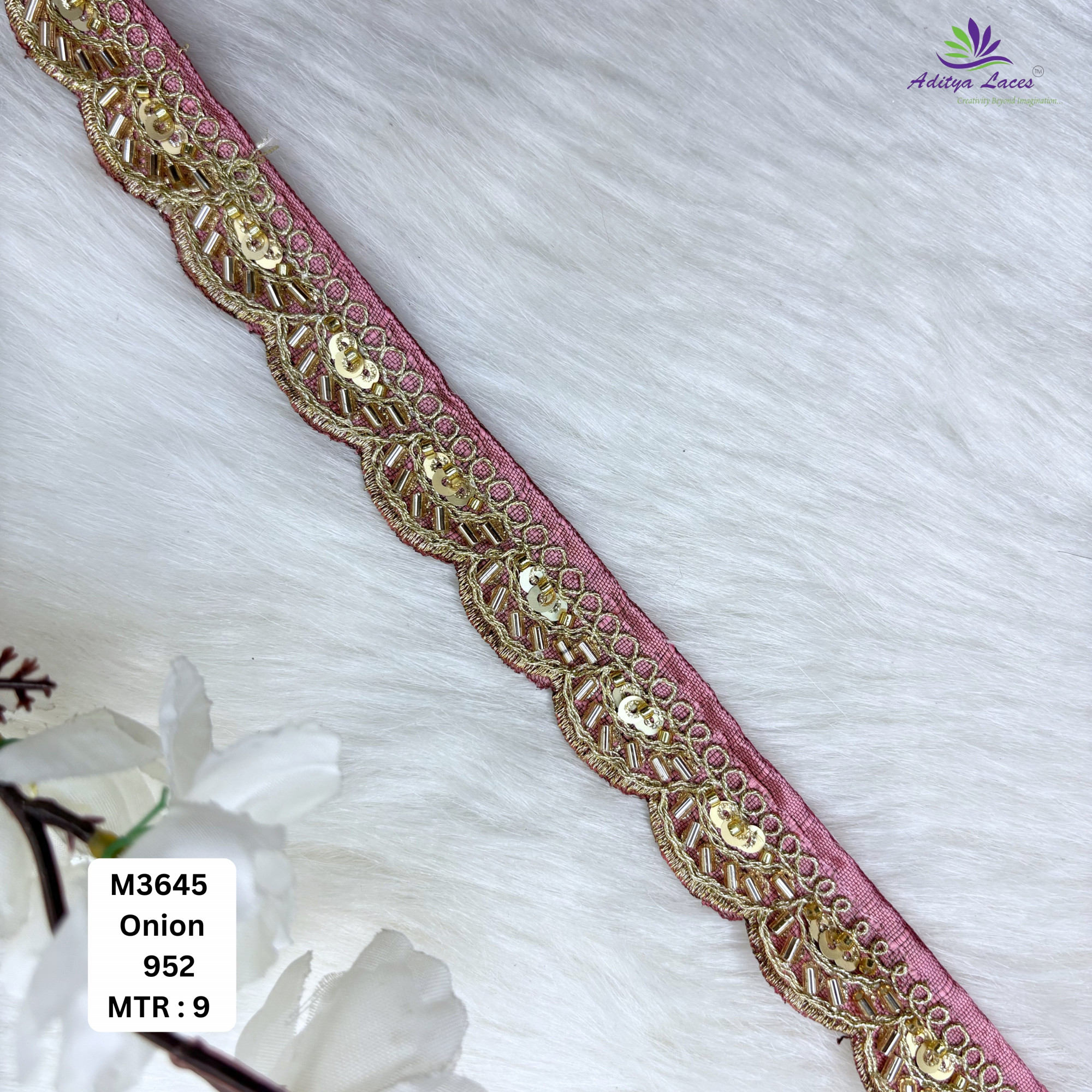 Chiku Malbari Sequin Embroidery Lace Trim Scalloped Designer Saree Border Bridal Decorative Lace Wholesale Supplier