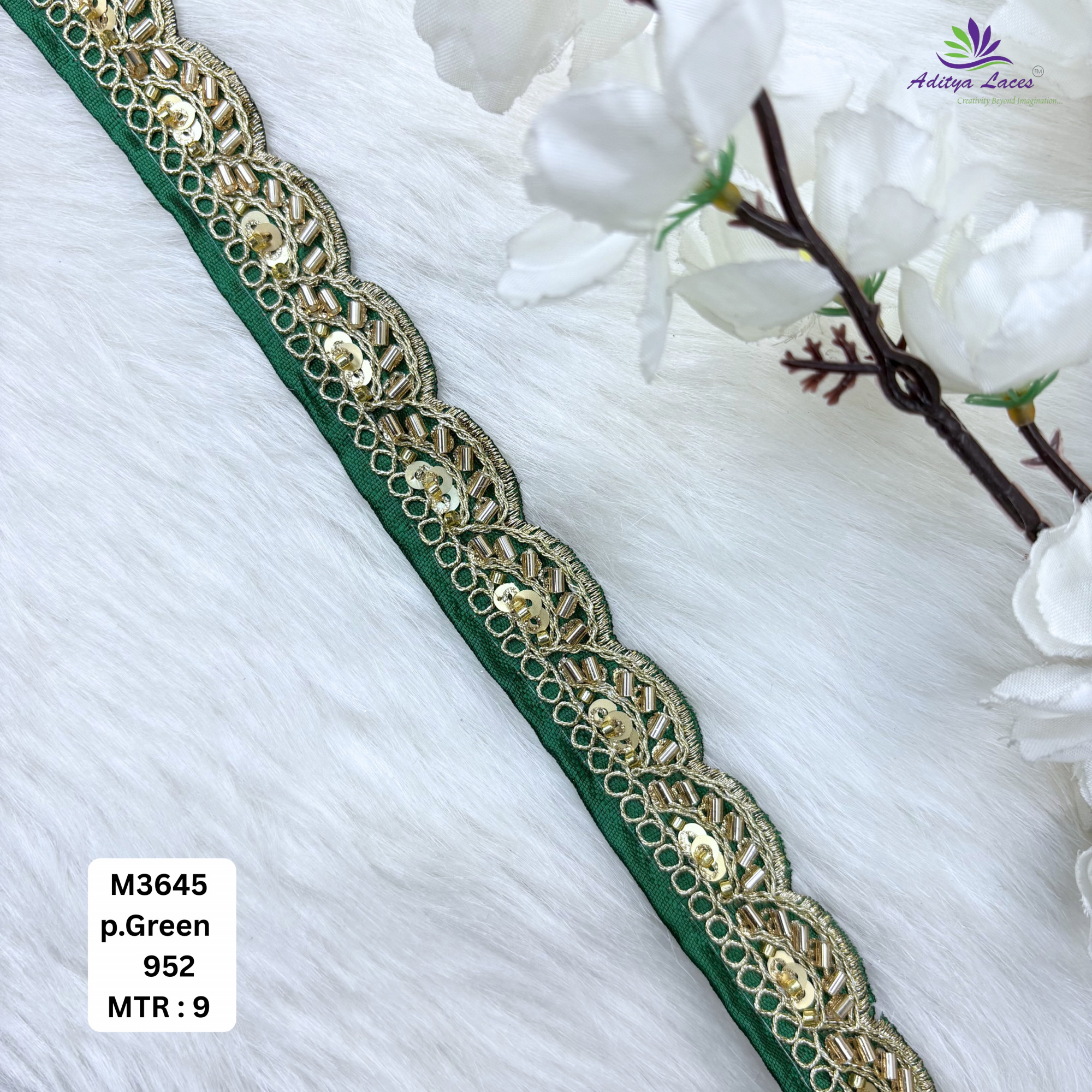 Chiku Malbari Sequin Embroidery Lace Trim Scalloped Designer Saree Border Bridal Decorative Lace Wholesale Supplier