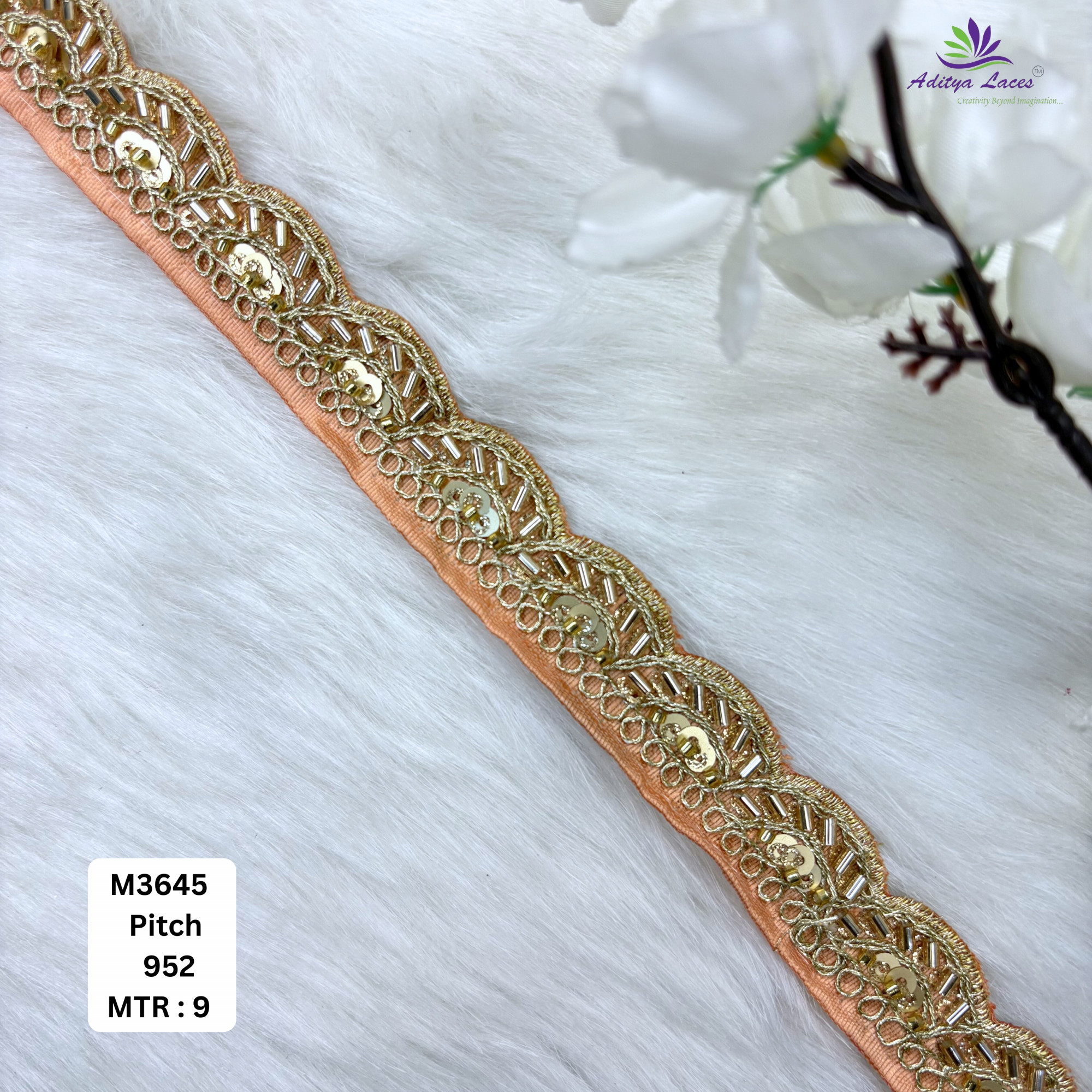 Chiku Malbari Sequin Embroidery Lace Trim Scalloped Designer Saree Border Bridal Decorative Lace Wholesale Supplier