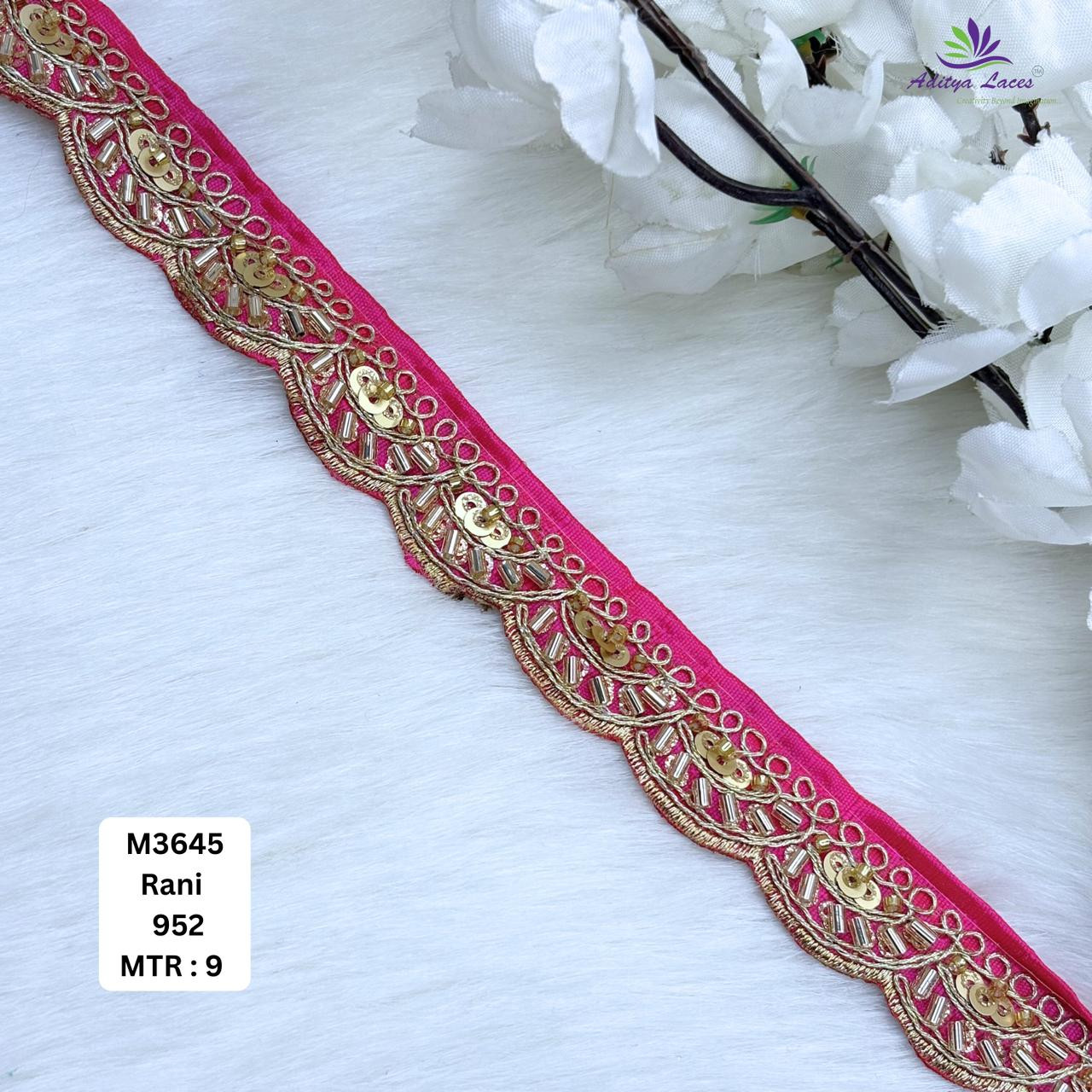 Chiku Malbari Sequin Embroidery Lace Trim Scalloped Designer Saree Border Bridal Decorative Lace Wholesale Supplier