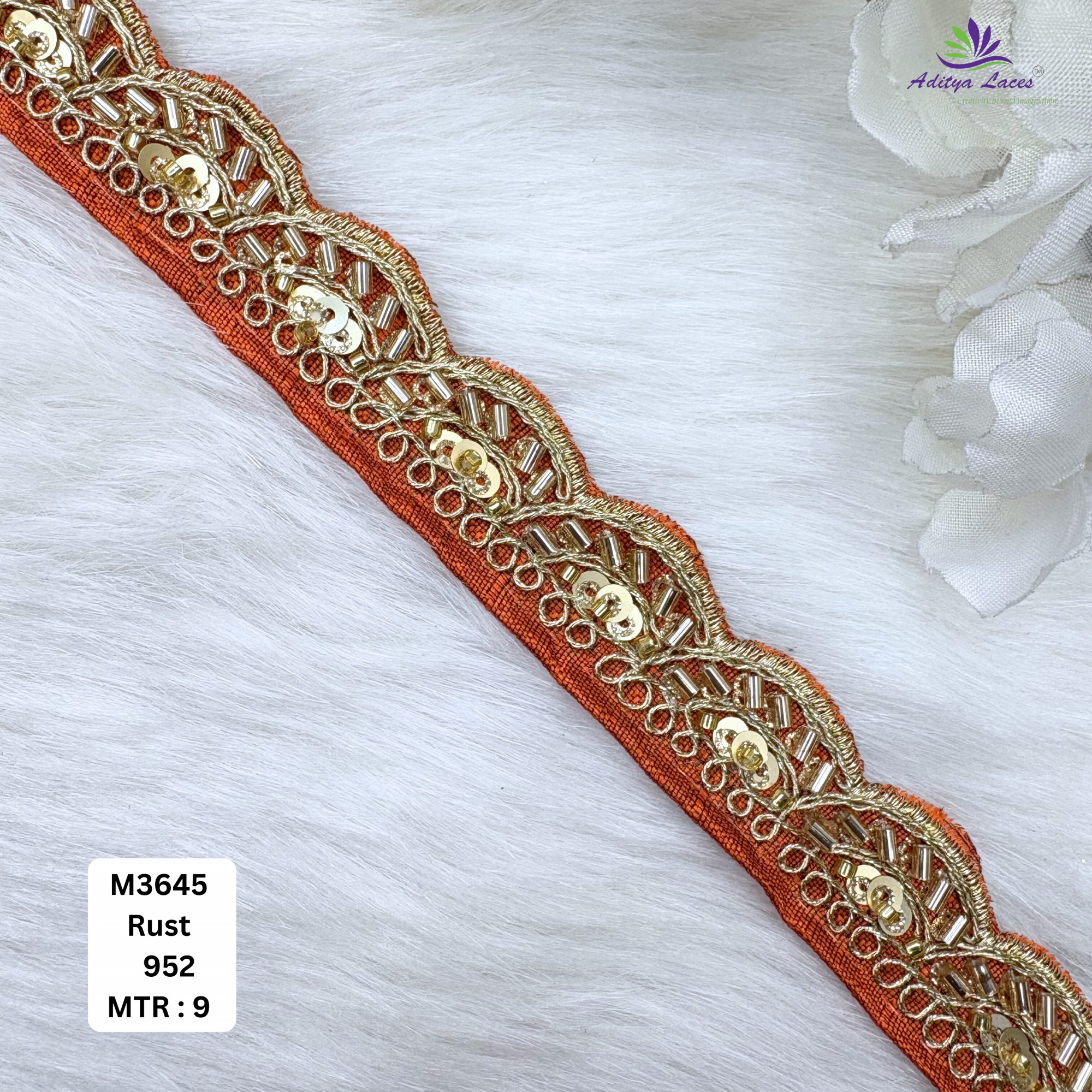 Chiku Malbari Sequin Embroidery Lace Trim Scalloped Designer Saree Border Bridal Decorative Lace Wholesale Supplier