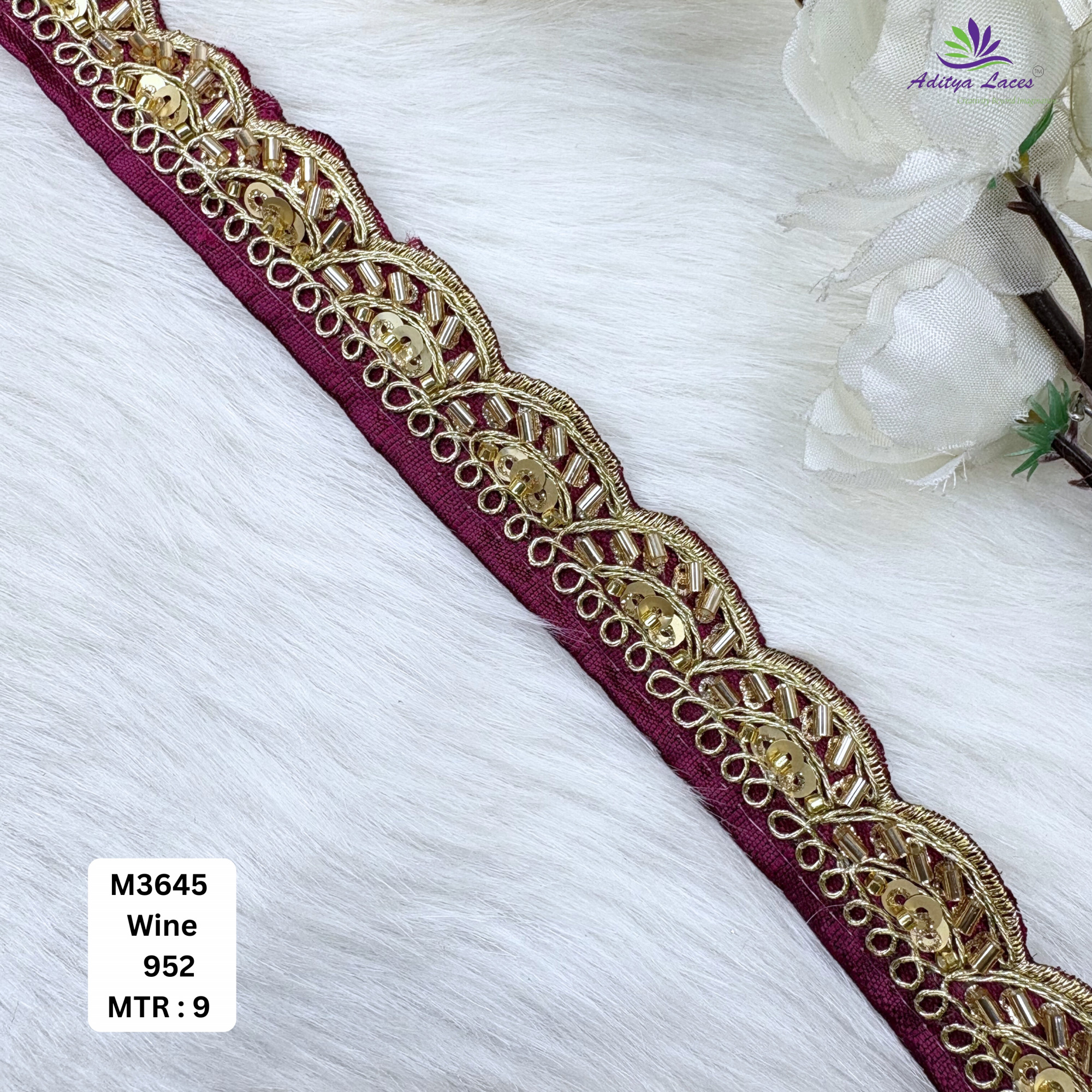 Chiku Malbari Sequin Embroidery Lace Trim Scalloped Designer Saree Border Bridal Decorative Lace Wholesale Supplier