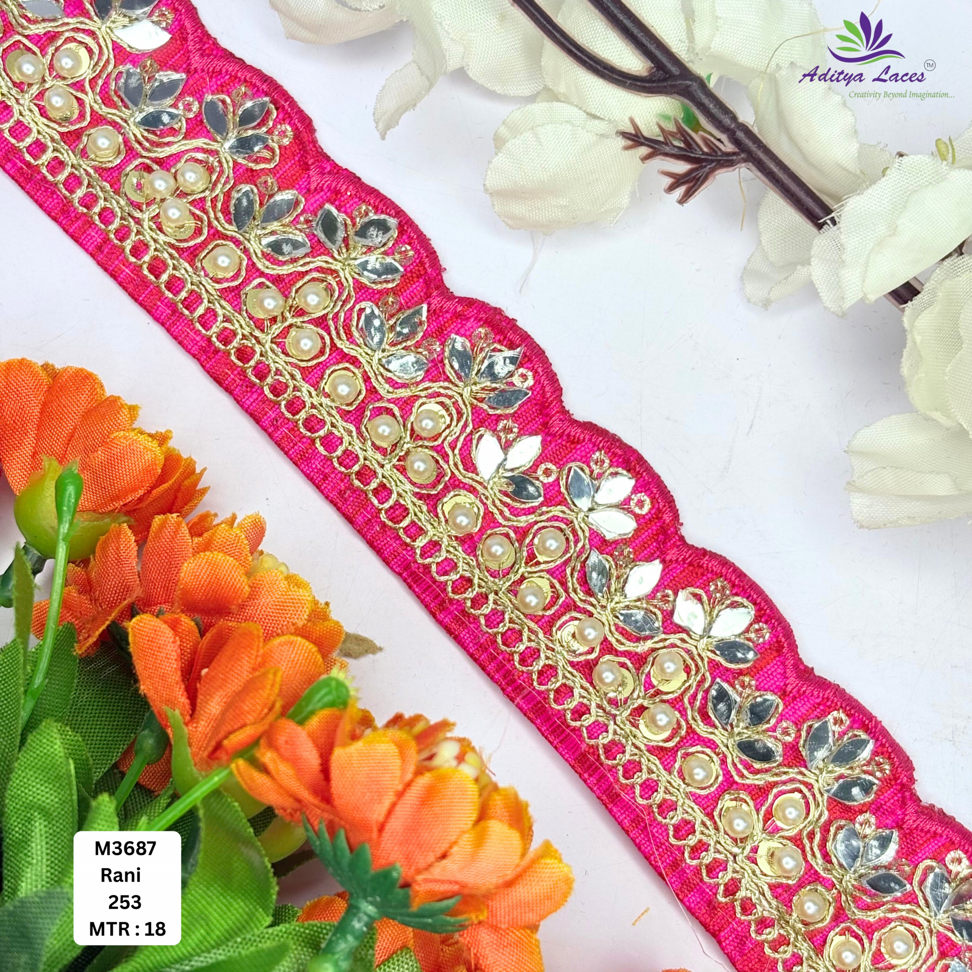 Red Malbari Embroidery Lace Trim Designer Saree Border Bridal Decorative Lace Wholesale Supplier