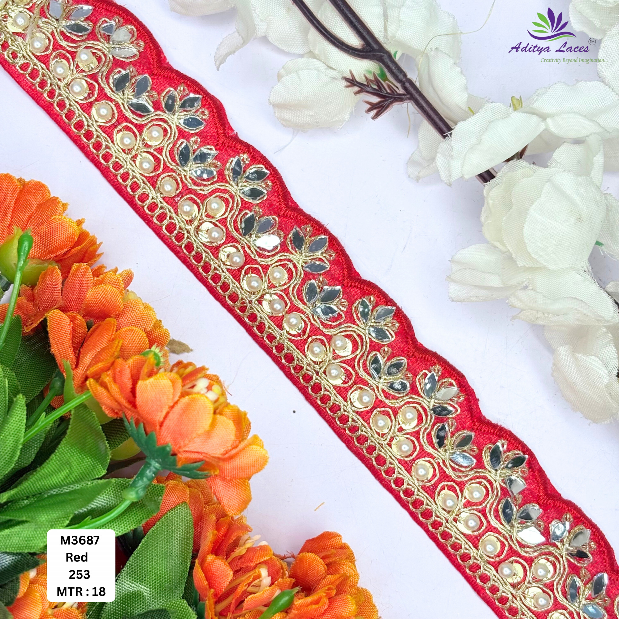 Red Malbari Embroidery Lace Trim Designer Saree Border Bridal Decorative Lace Wholesale Supplier