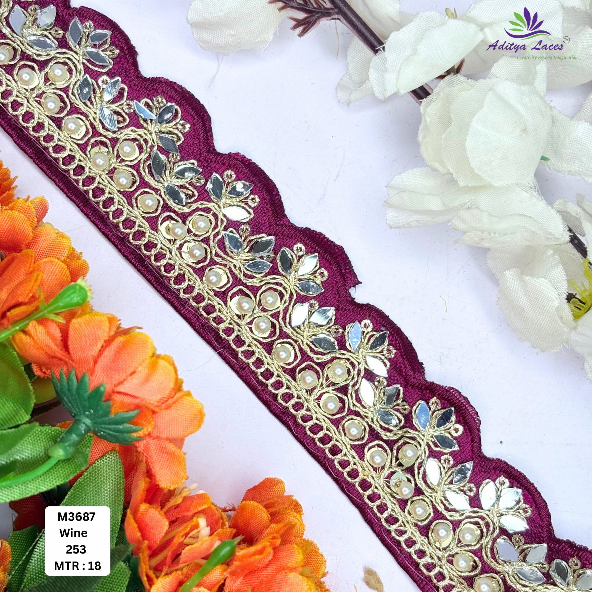 Red Malbari Embroidery Lace Trim Designer Saree Border Bridal Decorative Lace Wholesale Supplier