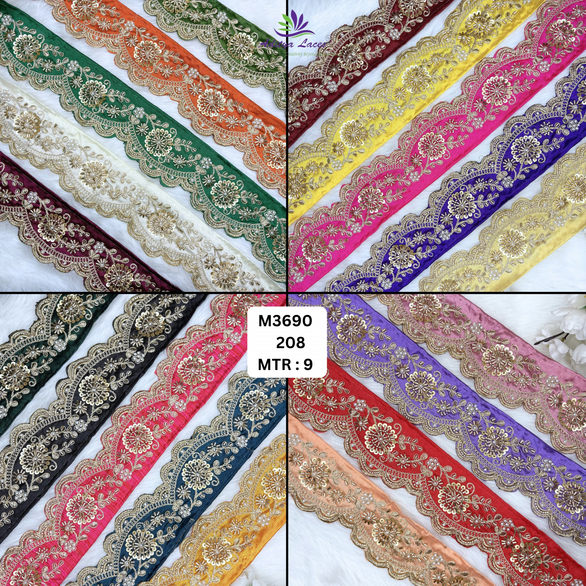Graceful Luxury Fashion Beads Lace for Kurti Dupatta