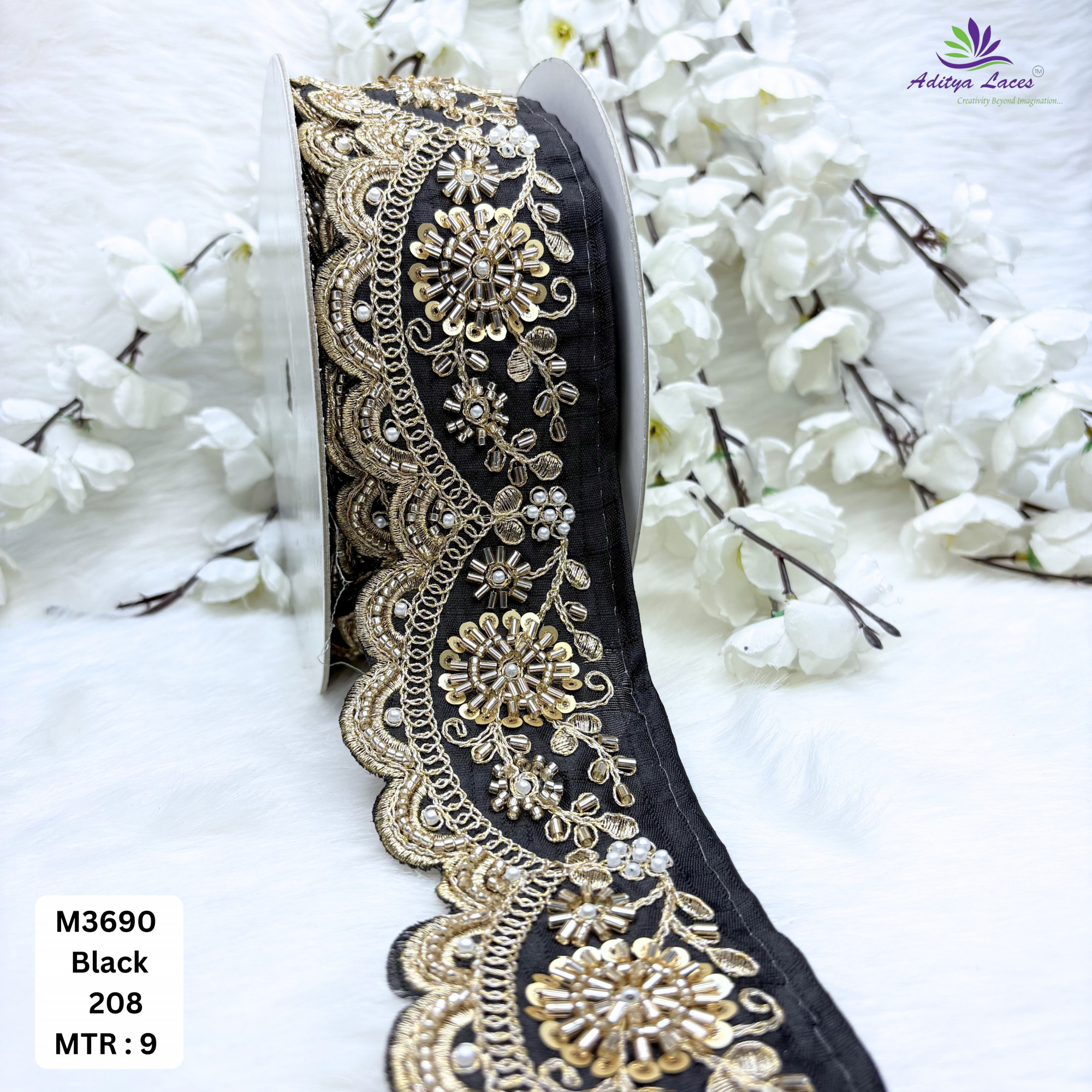 Graceful Luxury Fashion Beads Lace for Kurti Dupatta