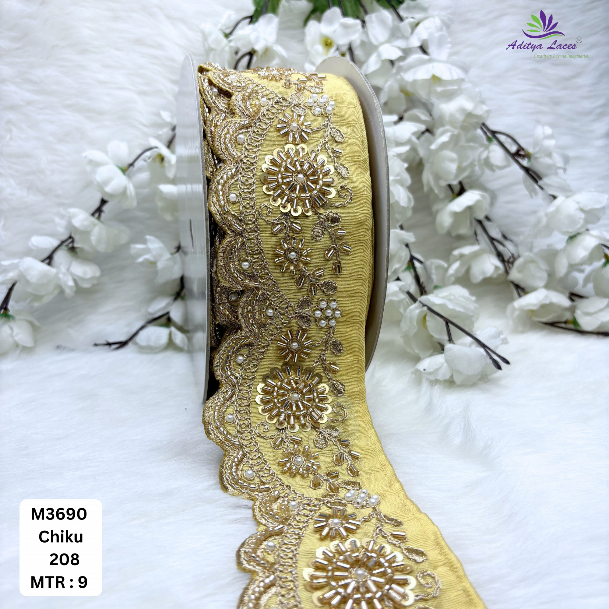 Graceful Luxury Fashion Beads Lace for Kurti Dupatta