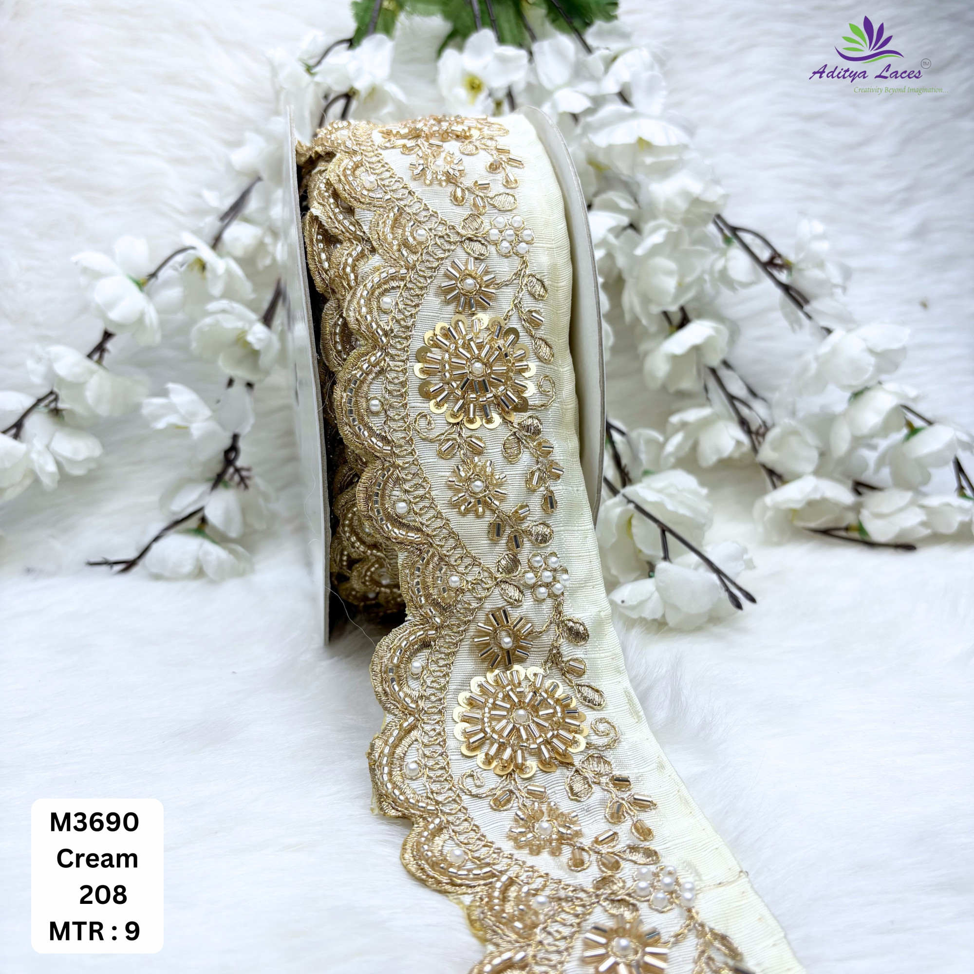 Graceful Luxury Fashion Beads Lace for Kurti Dupatta