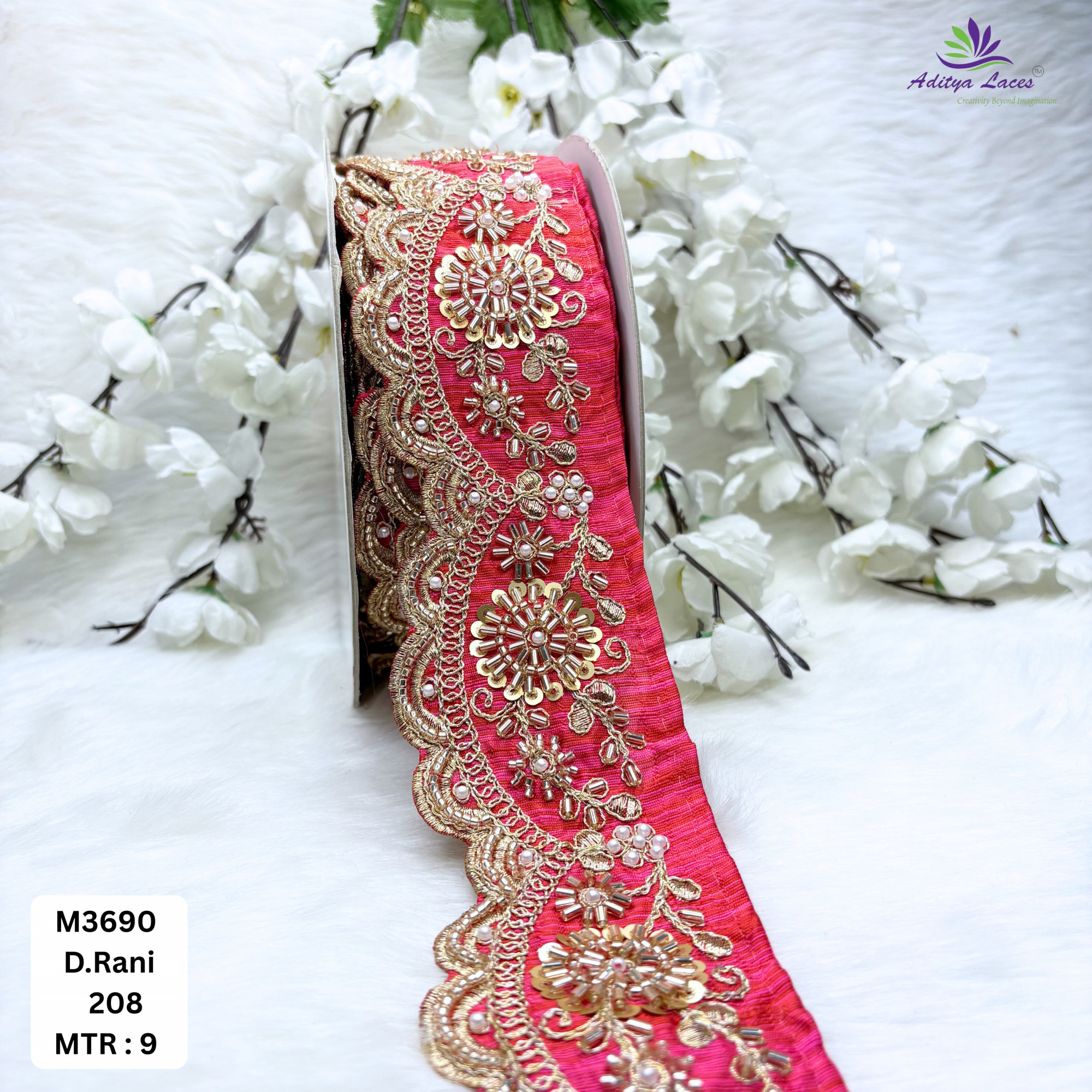 Graceful Luxury Fashion Beads Lace for Kurti Dupatta