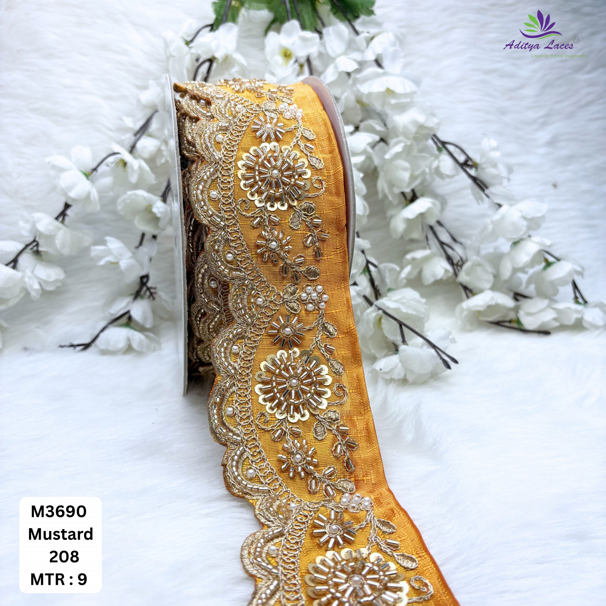 Graceful Luxury Fashion Beads Lace for Kurti Dupatta