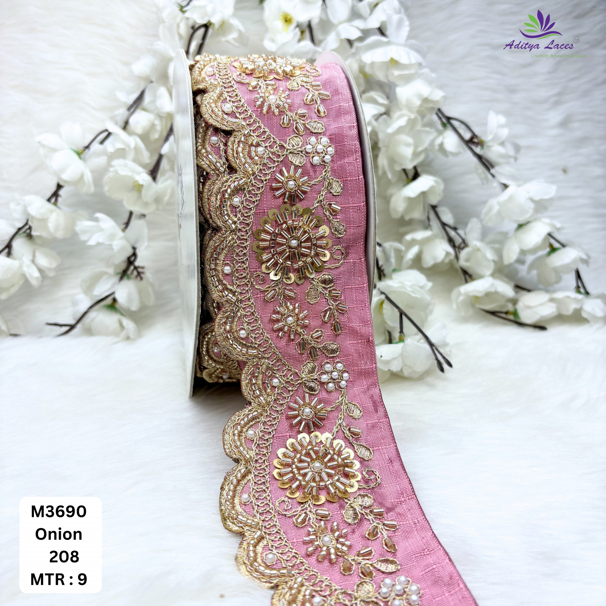 Graceful Luxury Fashion Beads Lace for Kurti Dupatta