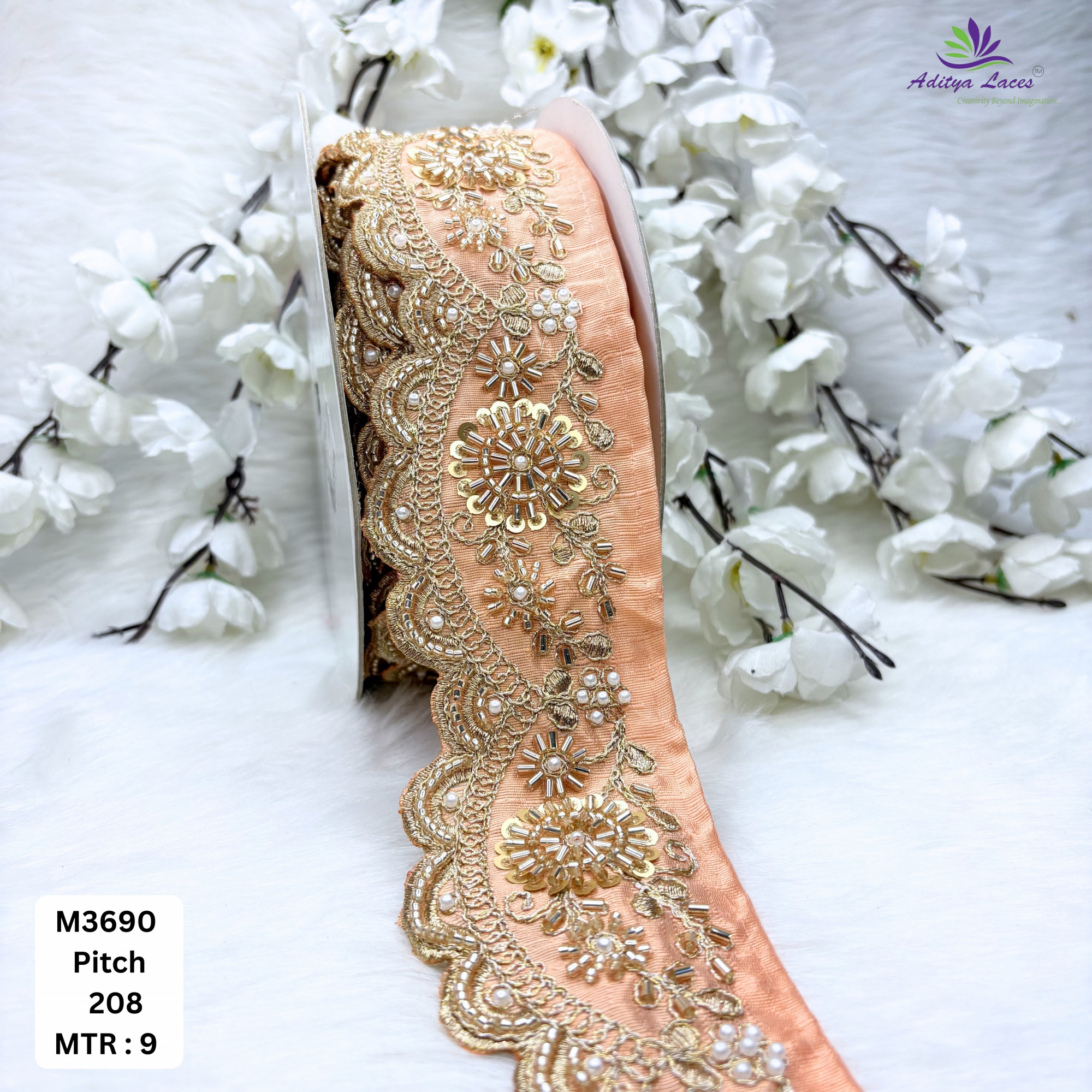 Graceful Luxury Fashion Beads Lace for Kurti Dupatta