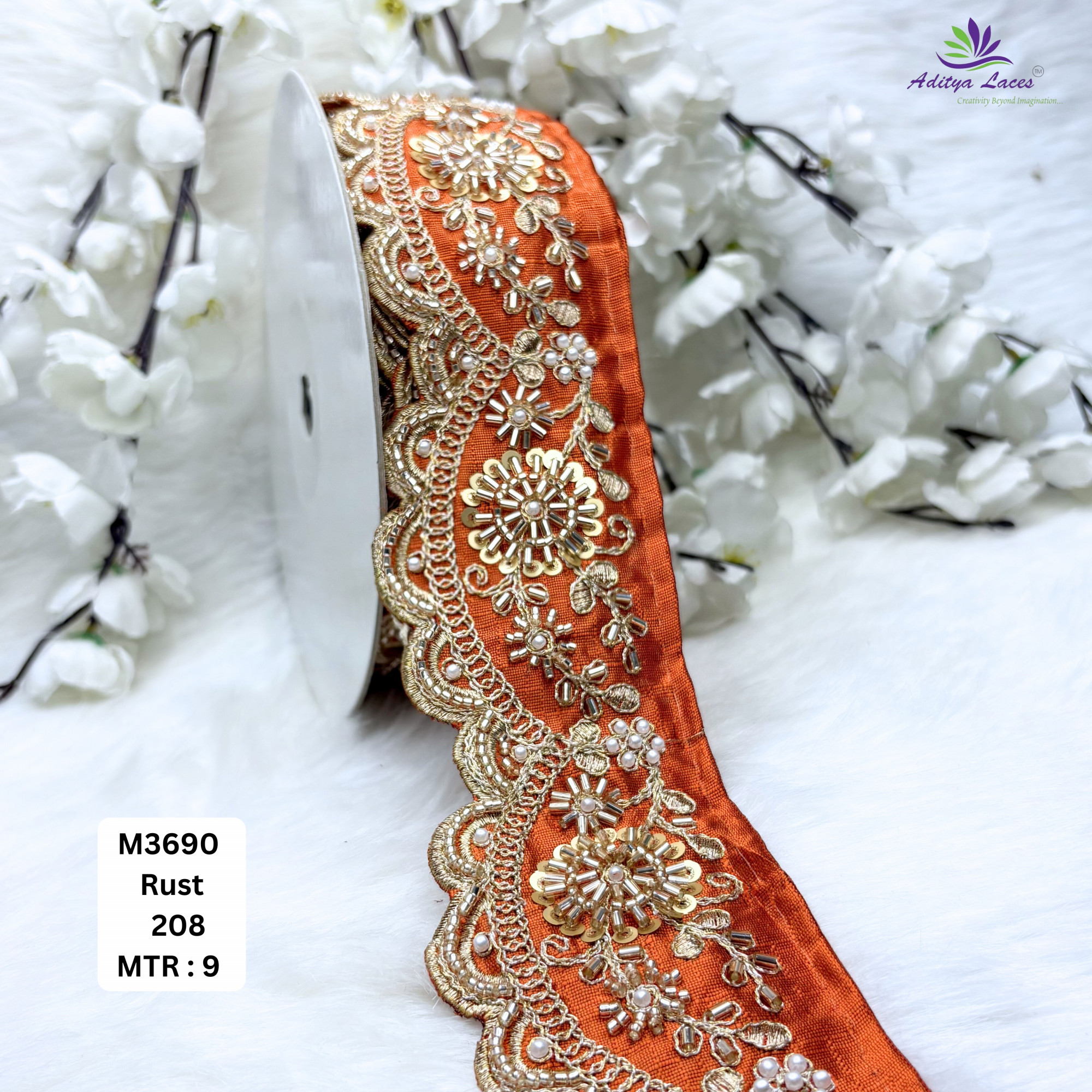 Graceful Luxury Fashion Beads Lace for Kurti Dupatta