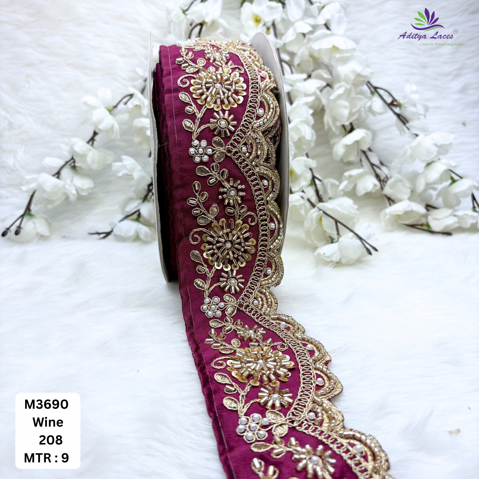 Graceful Luxury Fashion Beads Lace for Kurti Dupatta